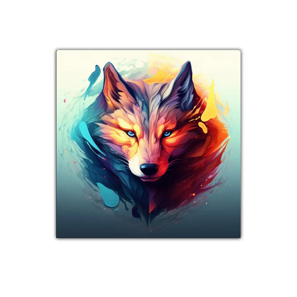 Retrato vibrante de lobo con contraste de fuego y hielo — imagen principal