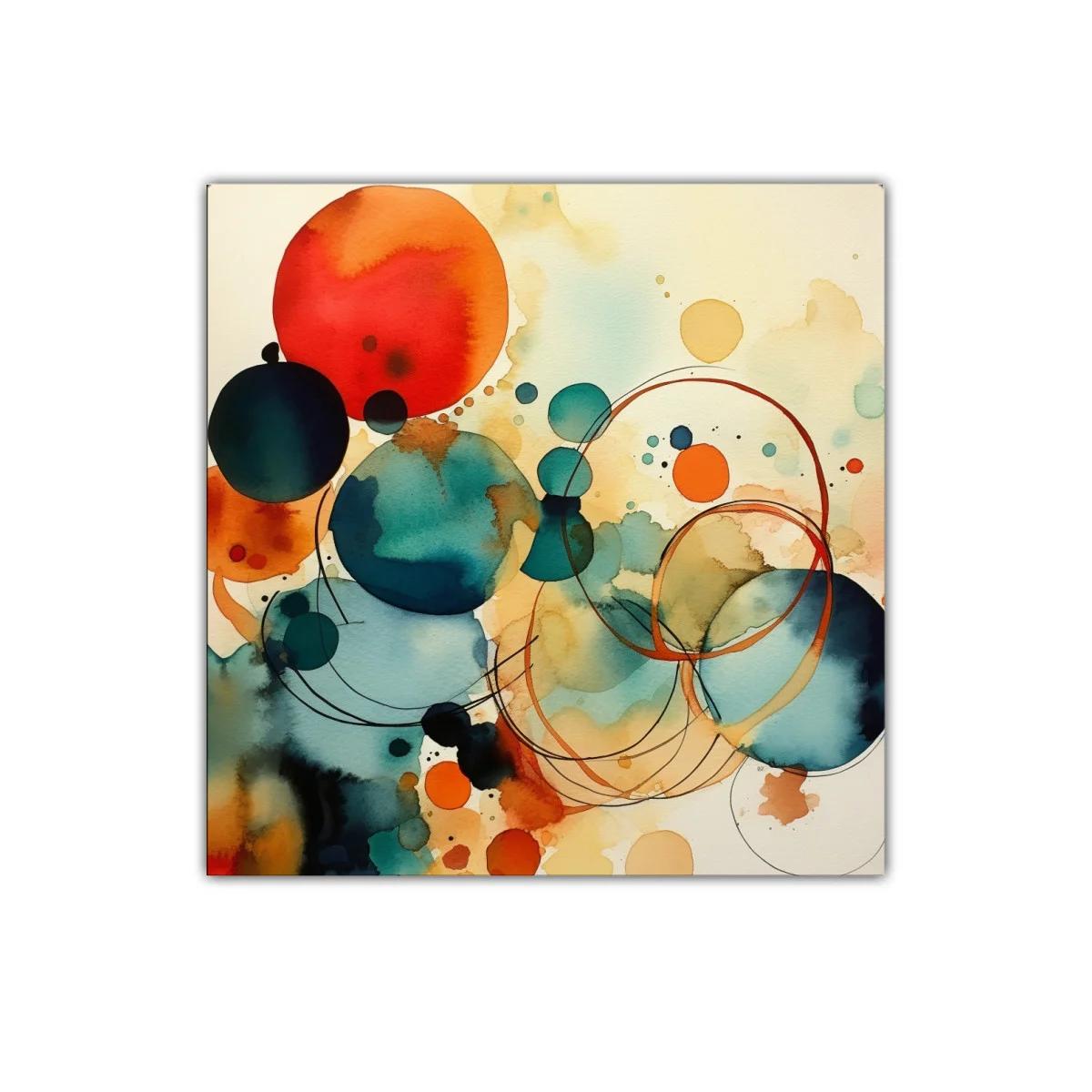 Composición abstracta con círculos en tonos cálidos y fríos