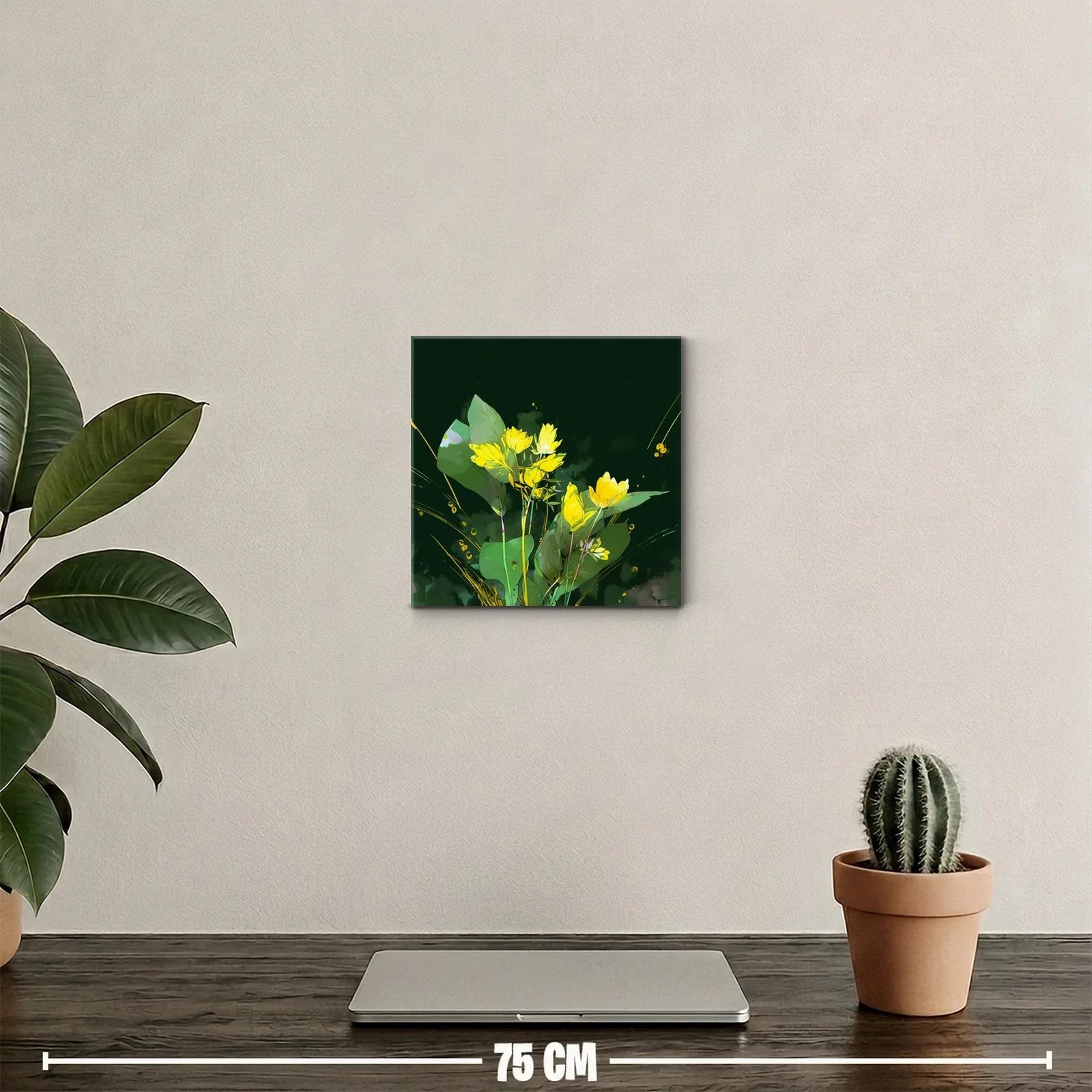 Cuadro decorativo flores amarillas sobre fondo oscuro — miniatura 2