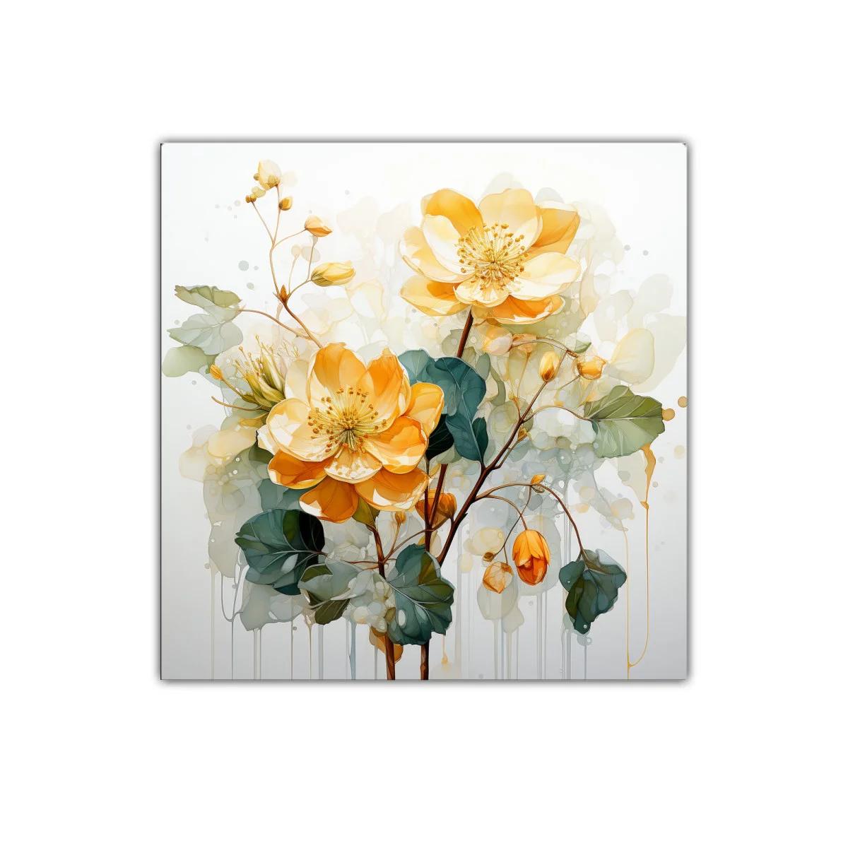 Cuadro decorativo con flores amarillas y hojas verdes — imagen principal
