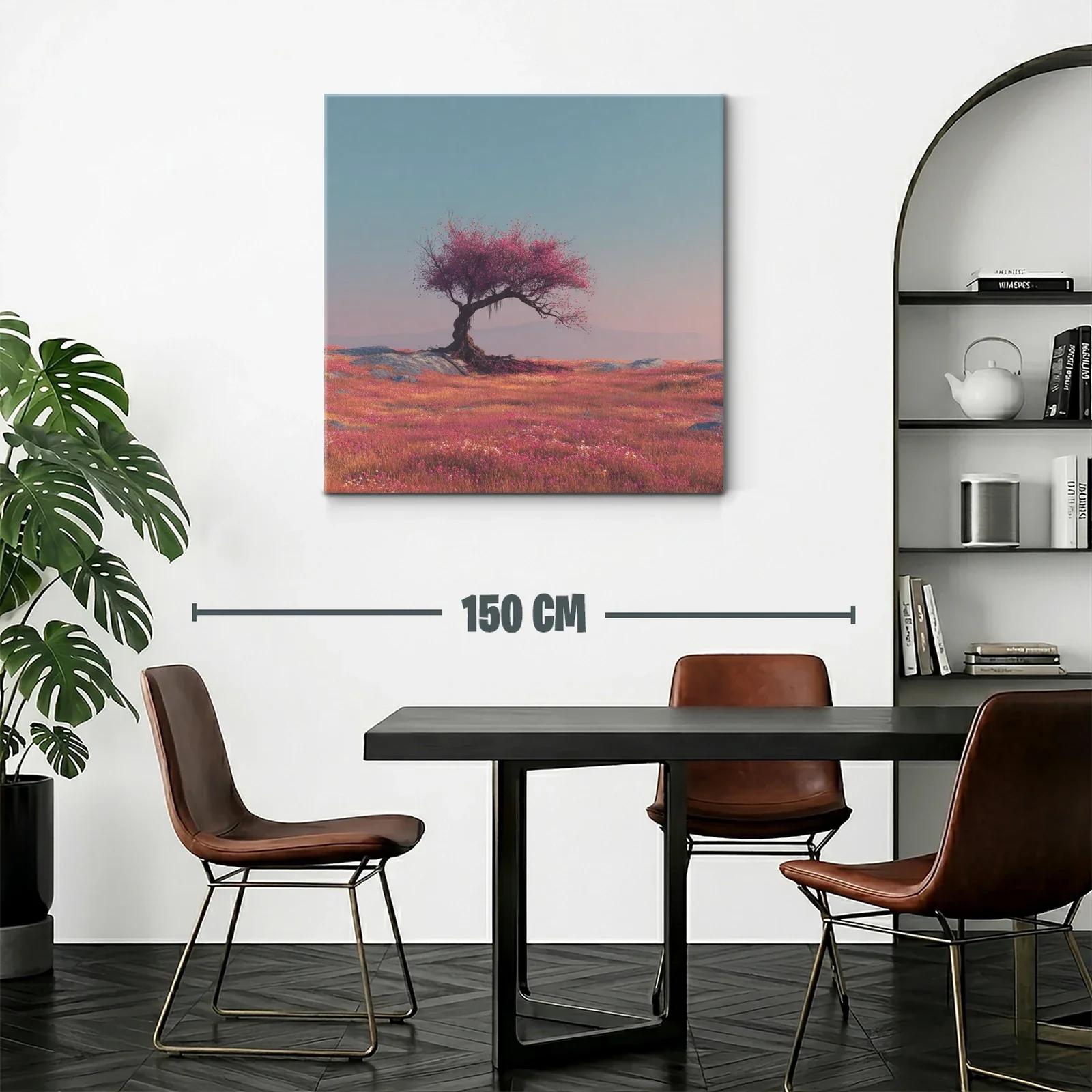 Árbol solitario en campo de flores vibrantes al amanecer — miniatura 2