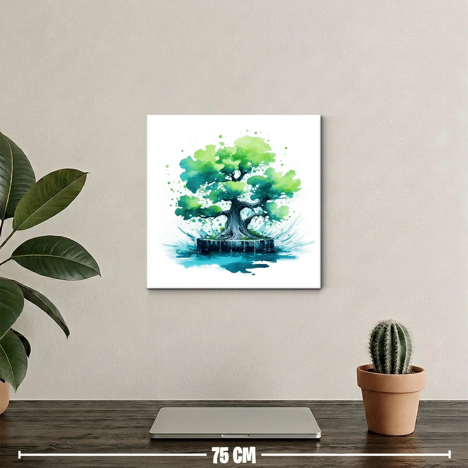 Cuadro árbol verde con efecto acuarela vibrante — miniatura 2