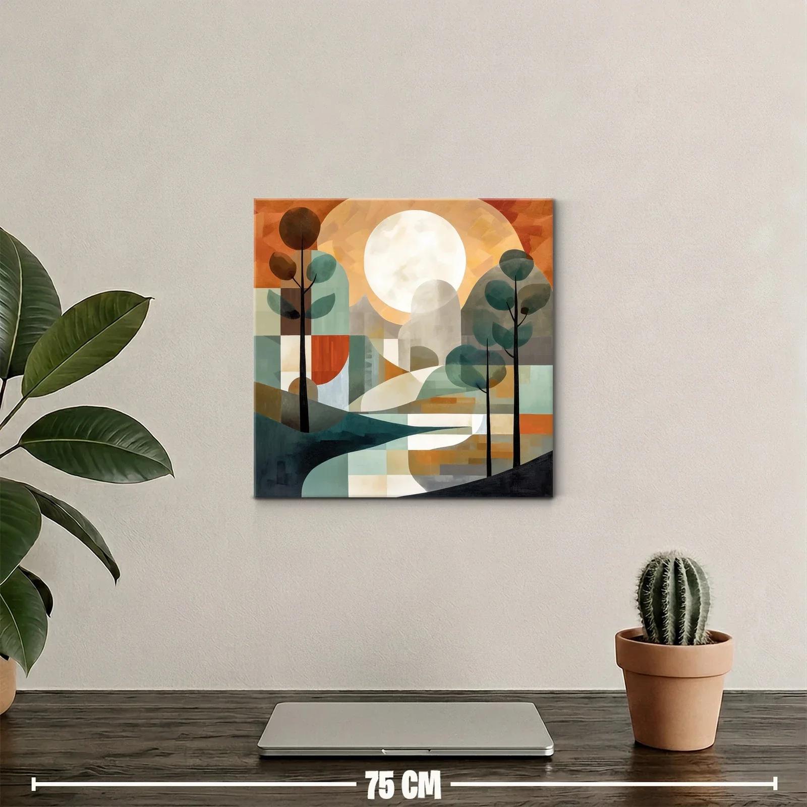 Paisaje abstracto con árboles y gran luna brillante — miniatura 2