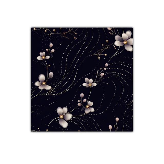 Cuadro floral elegante con patrones dorados sobre fondo oscuro