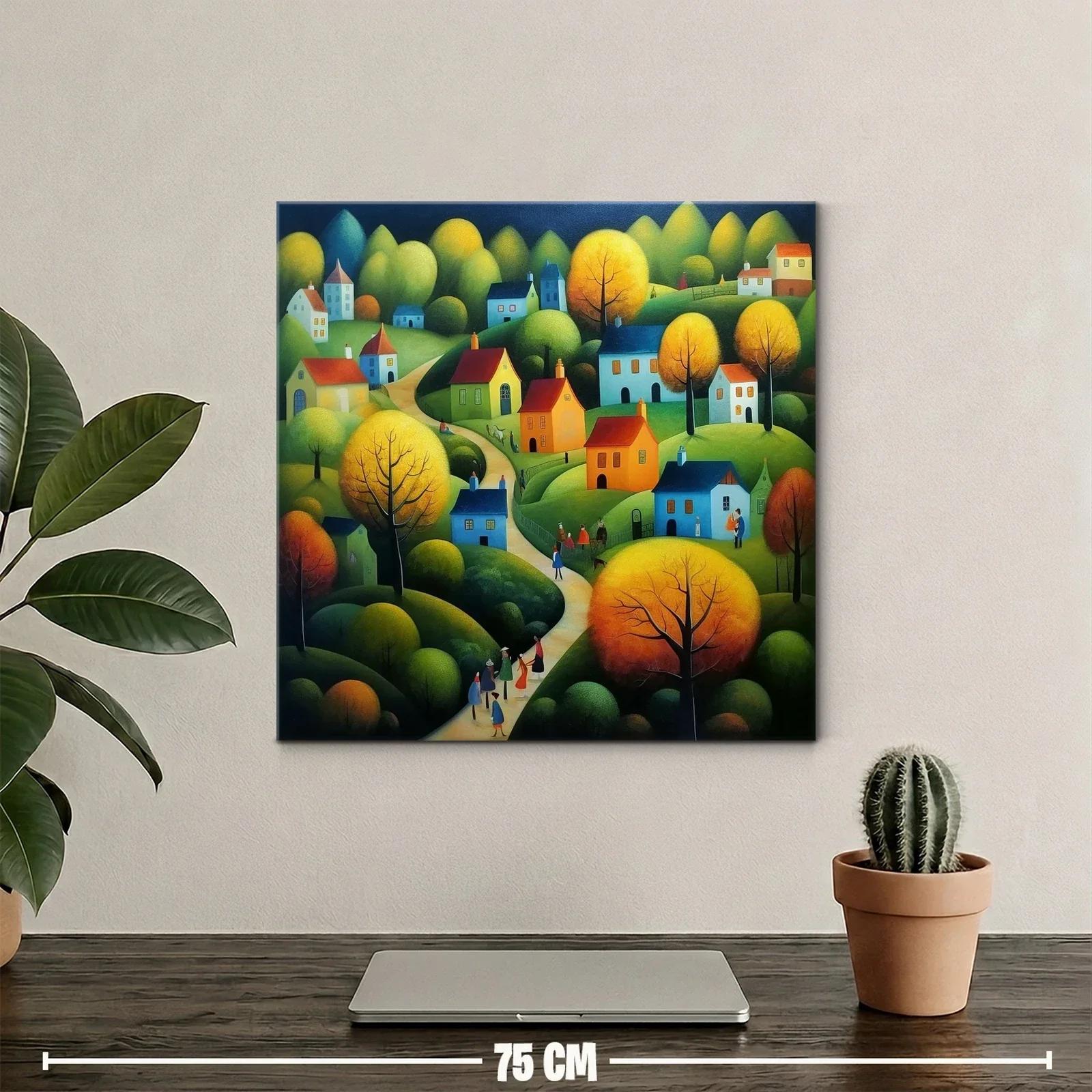 Paisaje de pueblo con tonos cálidos y verdes vibrantes — miniatura 2
