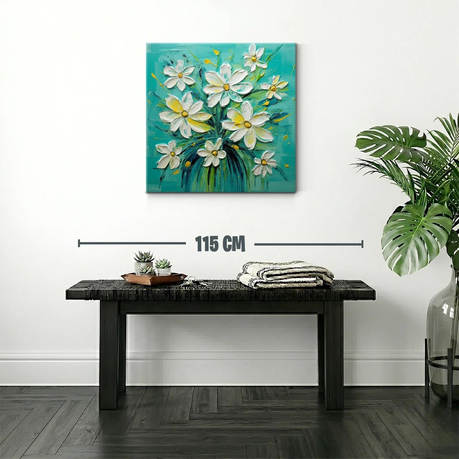 Ramo de flores blancas con fondo turquesa vibrante — miniatura 2