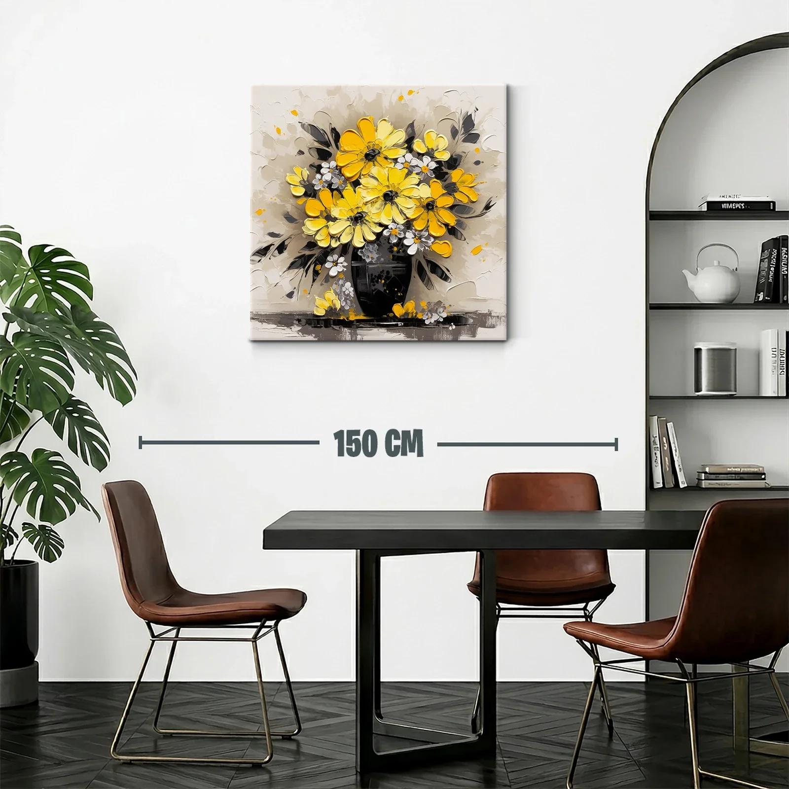 Cuadro con ramo de flores amarillas sobre fondo neutro — miniatura 2