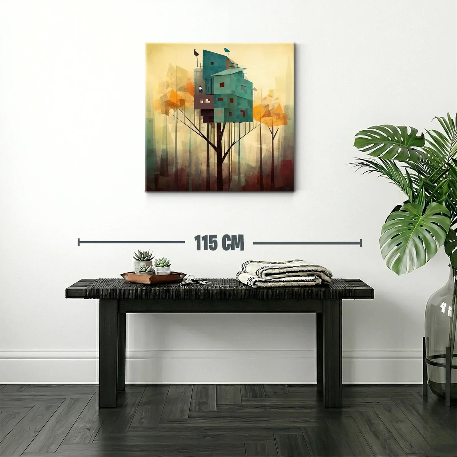 Casa en el Árbol con Aves en Bosque Abstracto — miniatura 2