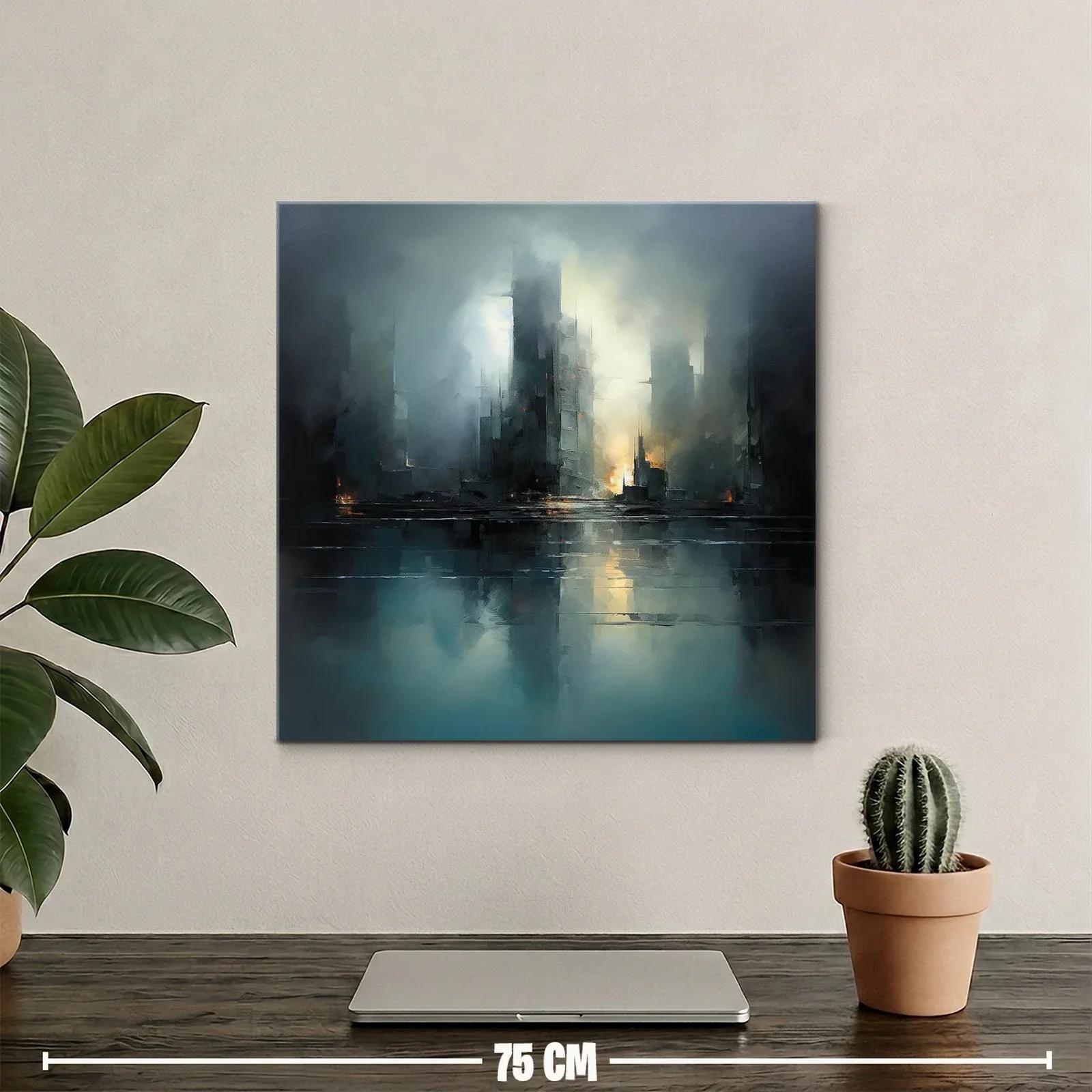 Paisaje urbano nebuloso con reflejos de luz cálida — miniatura 2