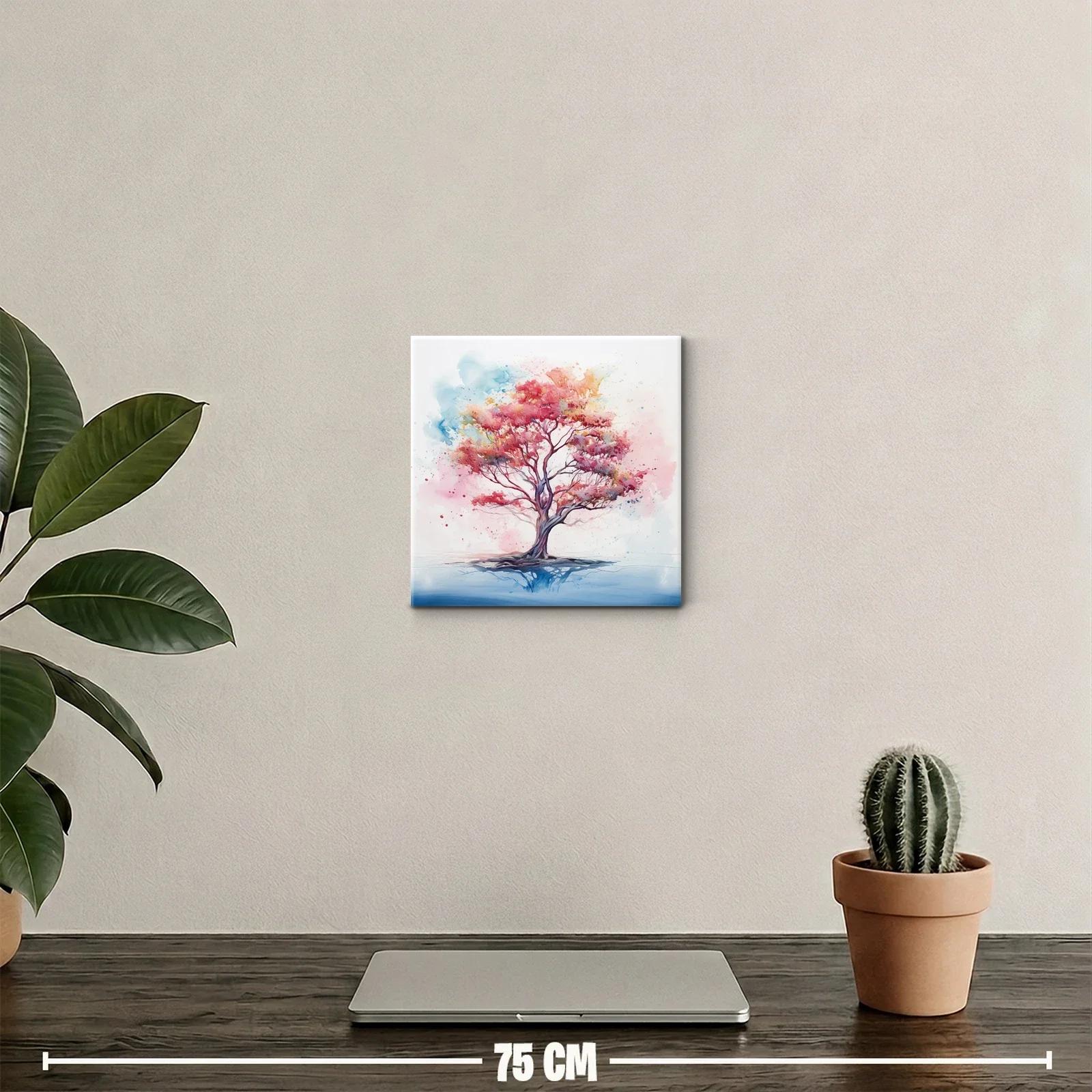 Árbol de tonos vibrantes y paisaje sereno para decorar — miniatura 2