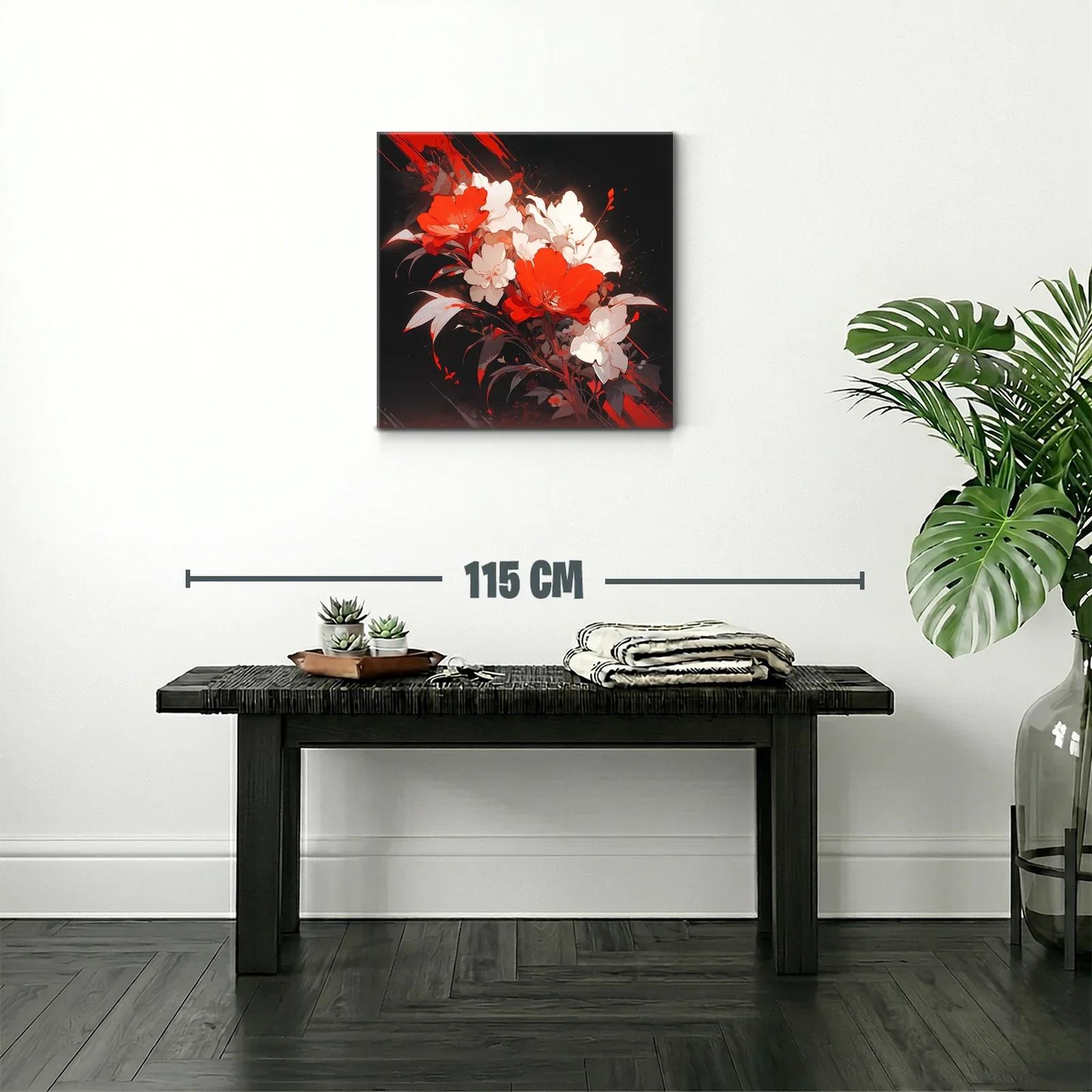 Composición floral vibrante en rojos y blancos sobre fondo oscuro — miniatura 2