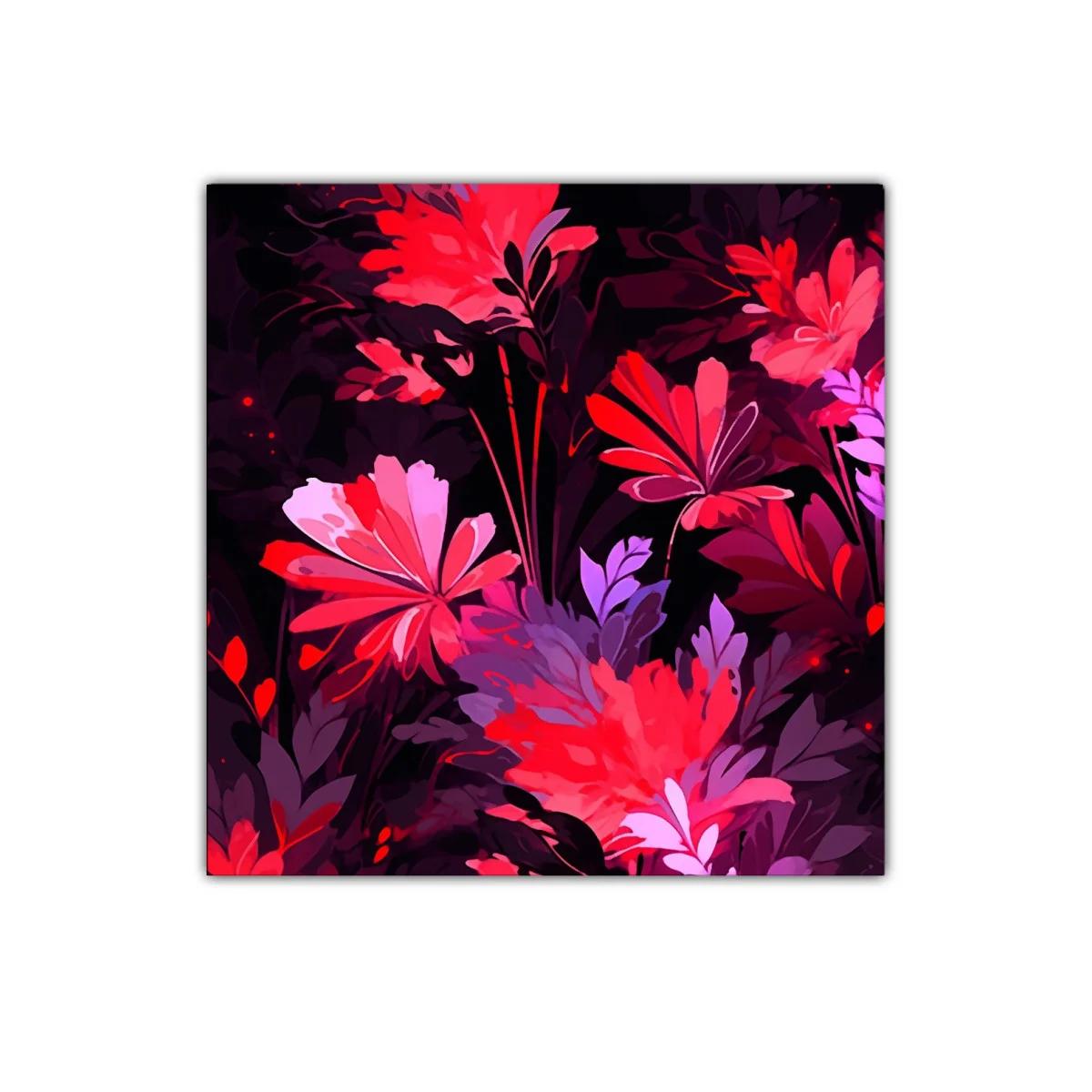 Cuadro decorativo con vibrantes flores en tonos rojos y morados — imagen principal