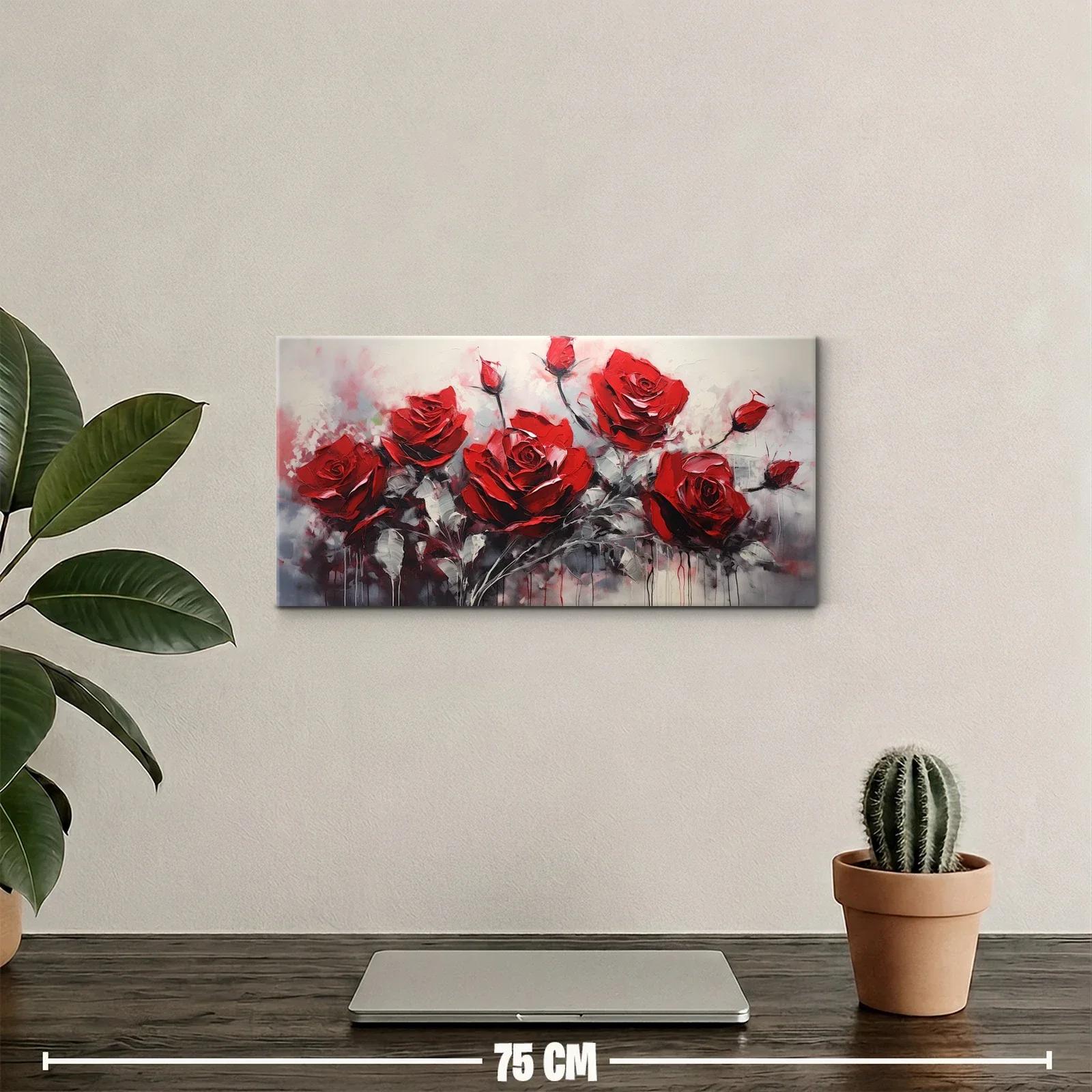 Cuadro ramo de rosas rojas con goteos de pintura — miniatura 2