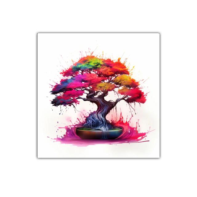 Árbol con vibrantes hojas multicolor en explosión artística