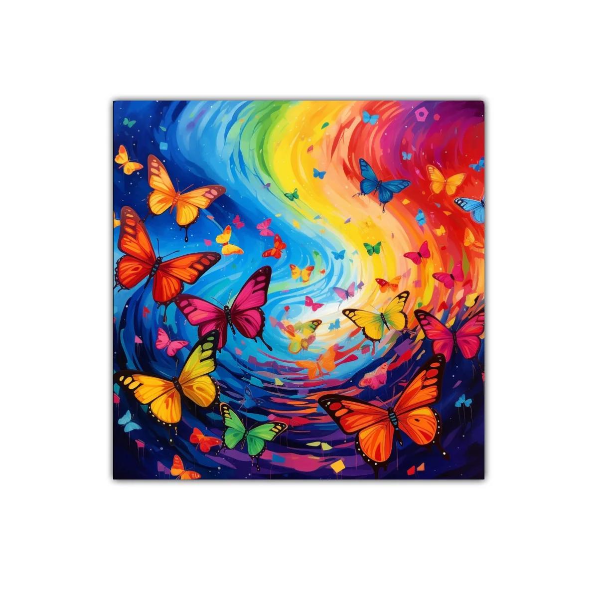 Cuadro vibrante con mariposas en remolino de color — imagen principal