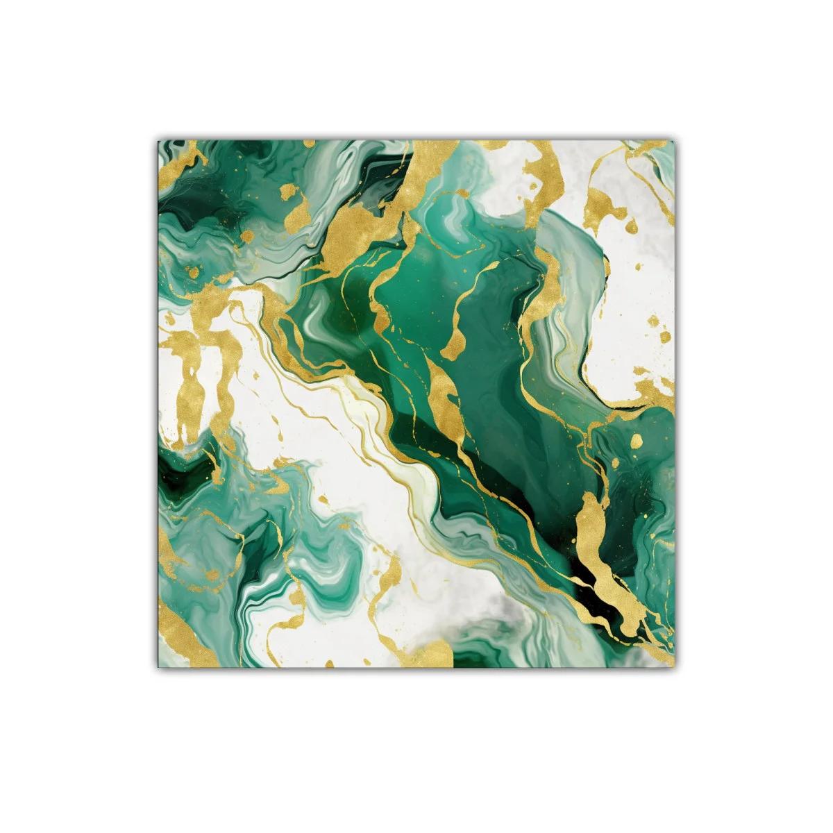 Cuadro abstracto con tonos verdes y dorados elegantes — miniatura 1