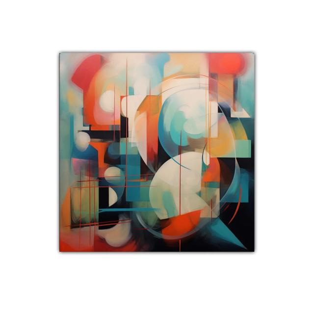 Composición abstracta vibrante con formas geométricas y colores cálidos