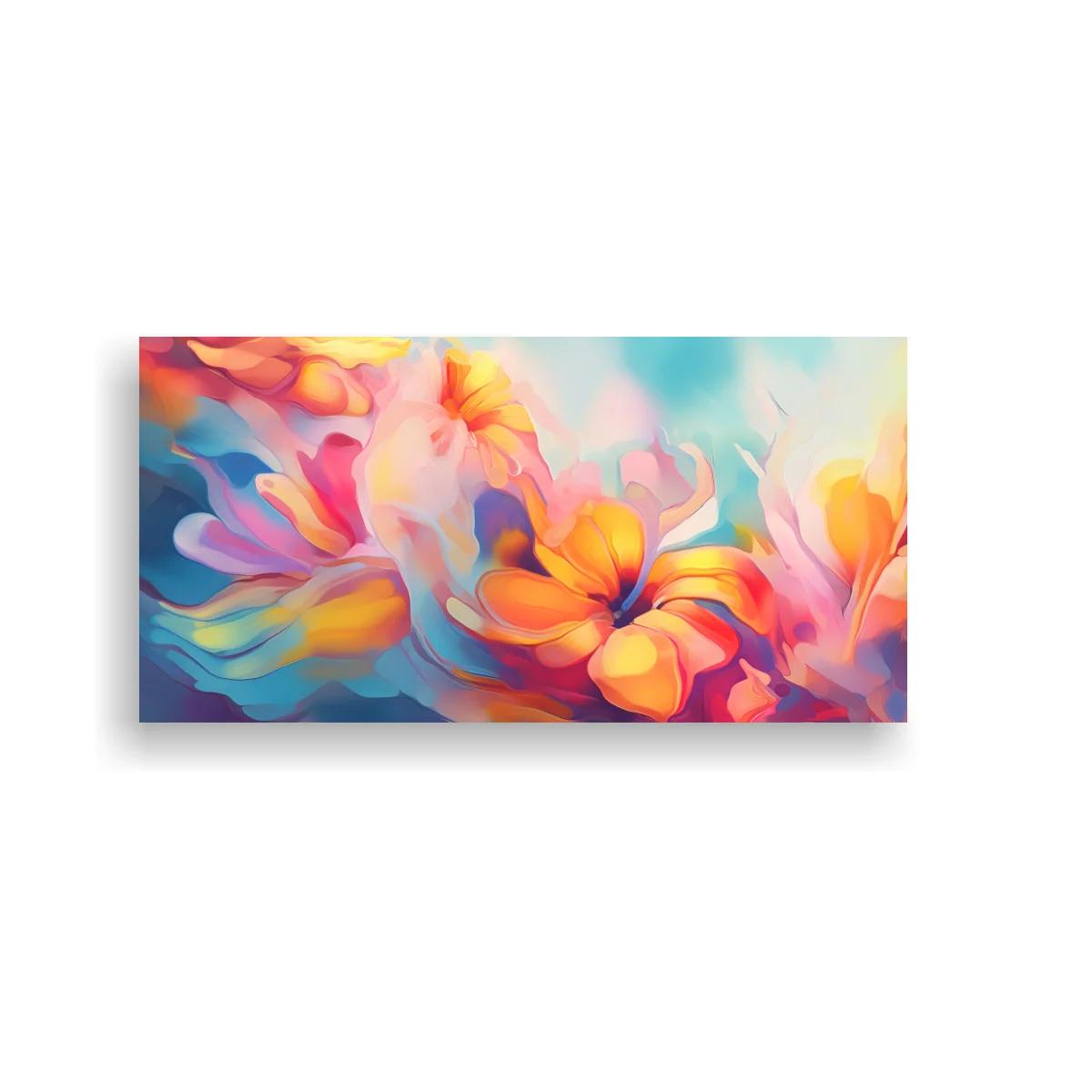 Cuadro flores tropicales con fondos turquesa y coral