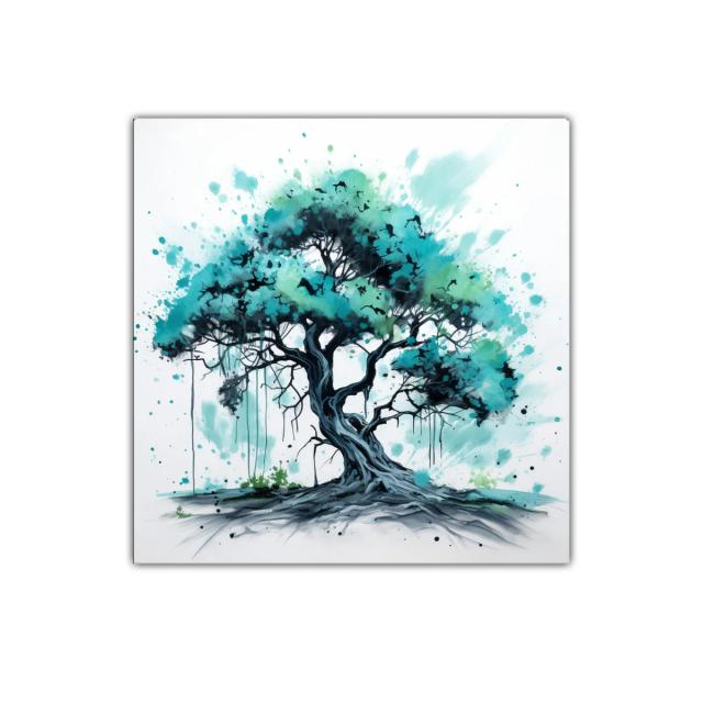 Árbol en tonos verdes y azules con estilo artístico moderno