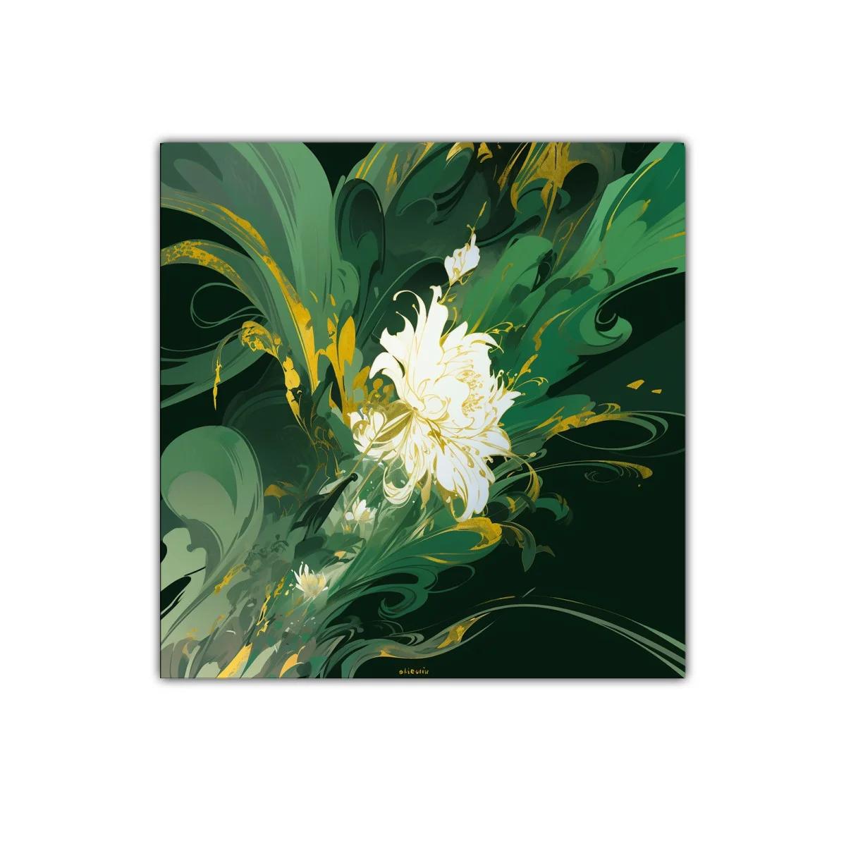 Cuadro decorativo con flor blanca y detalles dorados — imagen principal