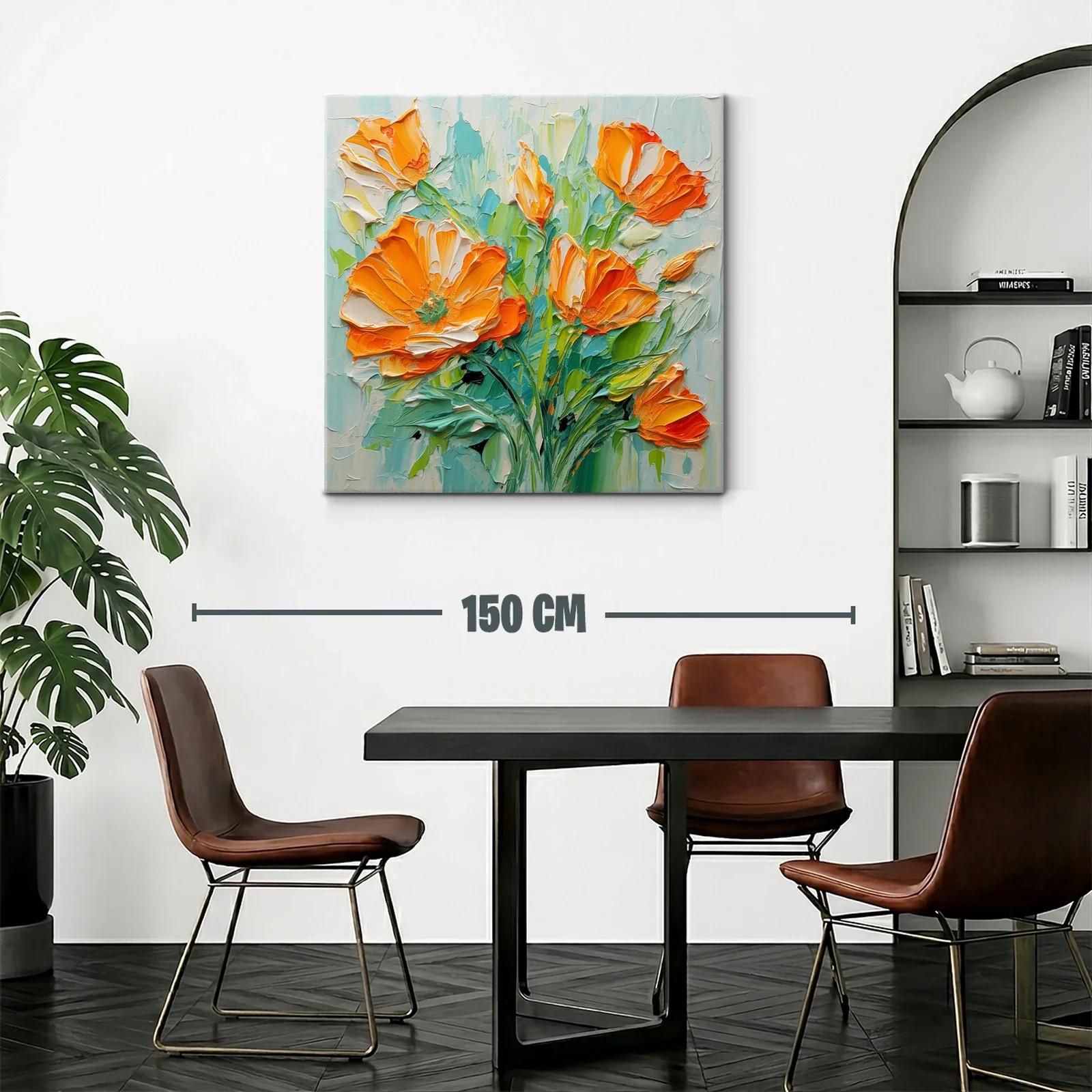 Cuadro con vibrantes flores naranjas y verdes frescos — miniatura 2