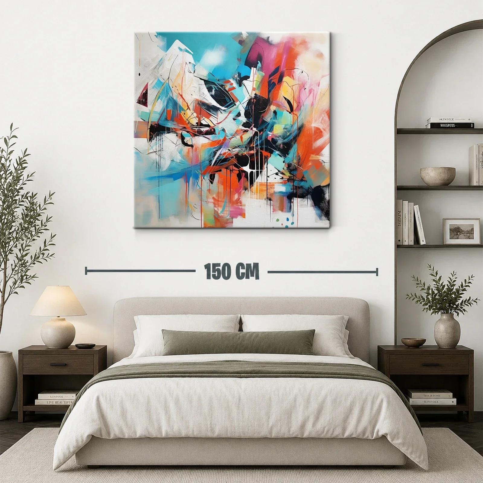 Cuadro abstracto con vibrantes tonos turquesa y naranja — miniatura 3
