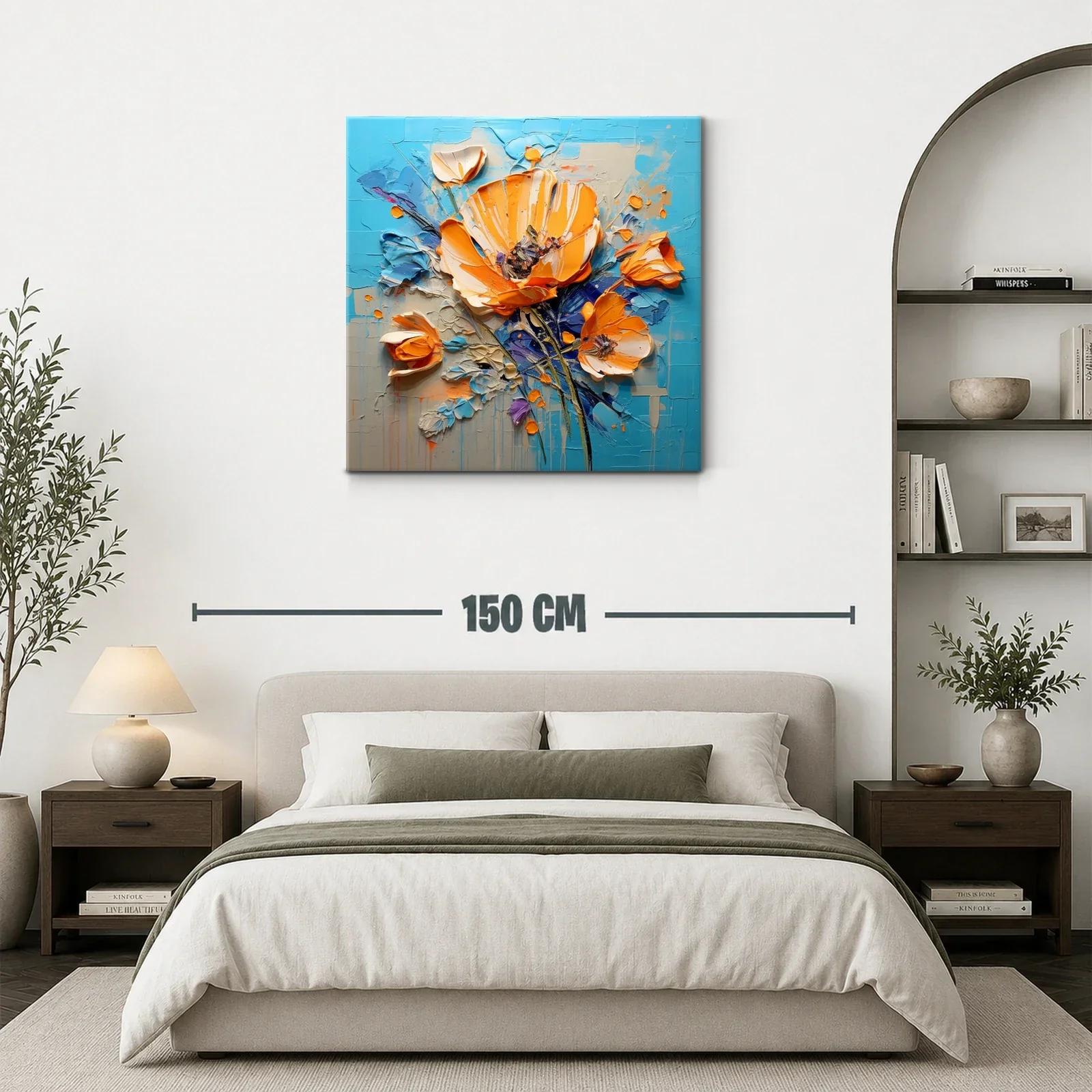 Composición floral vibrante con tonos naranjas y azules — miniatura 3
