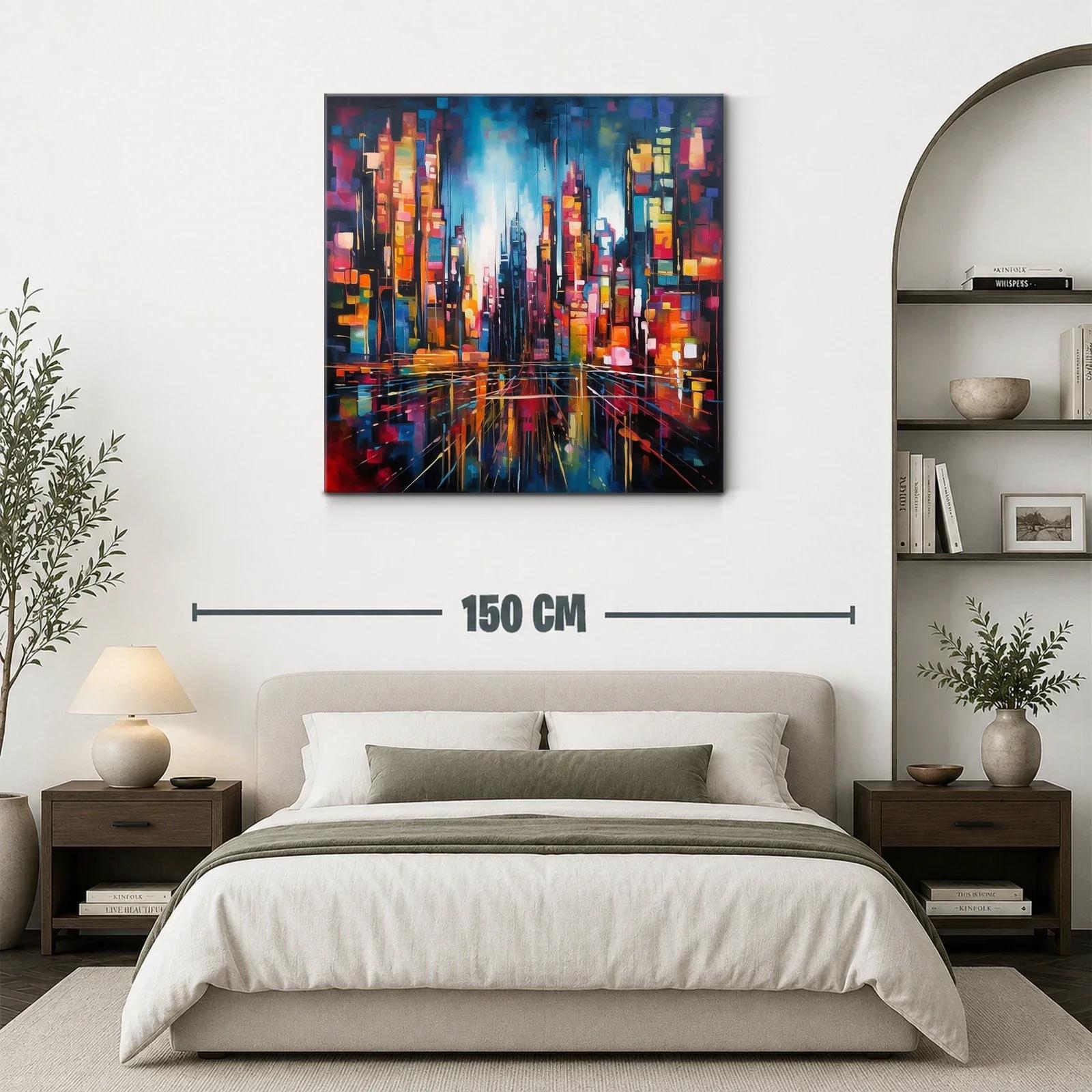 Cuadro abstracto de ciudad vibrante con luces y reflejos — miniatura 3