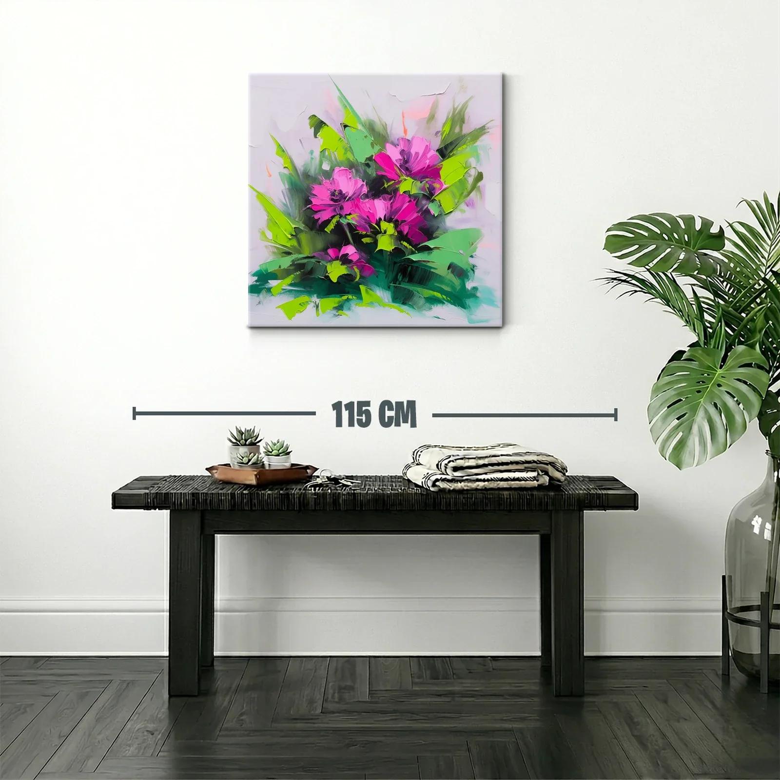 Cuadro floral vibrante con tonos fucsia y verdes intensos — miniatura 2