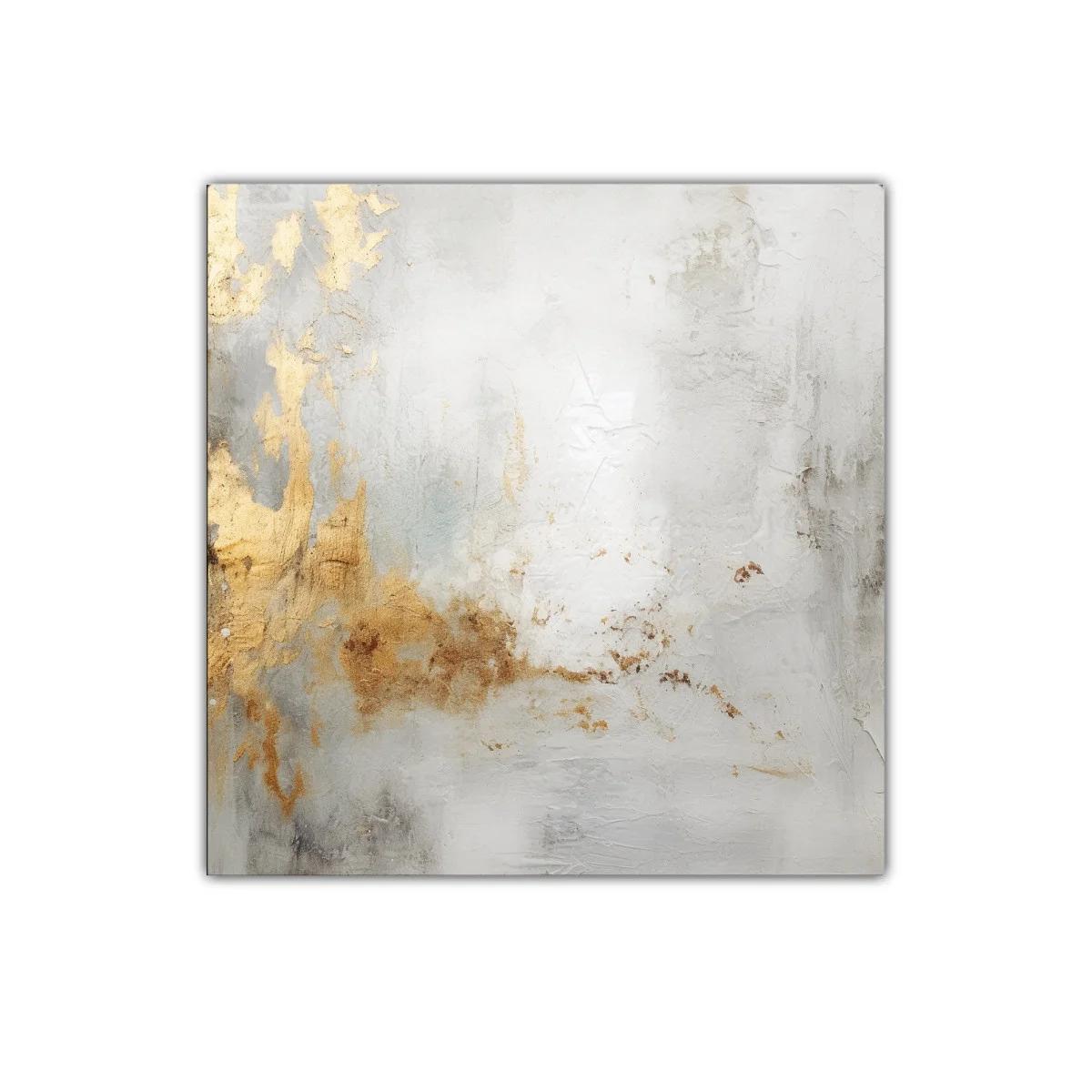 Cuadro abstracto con tonos dorados y plateados suaves