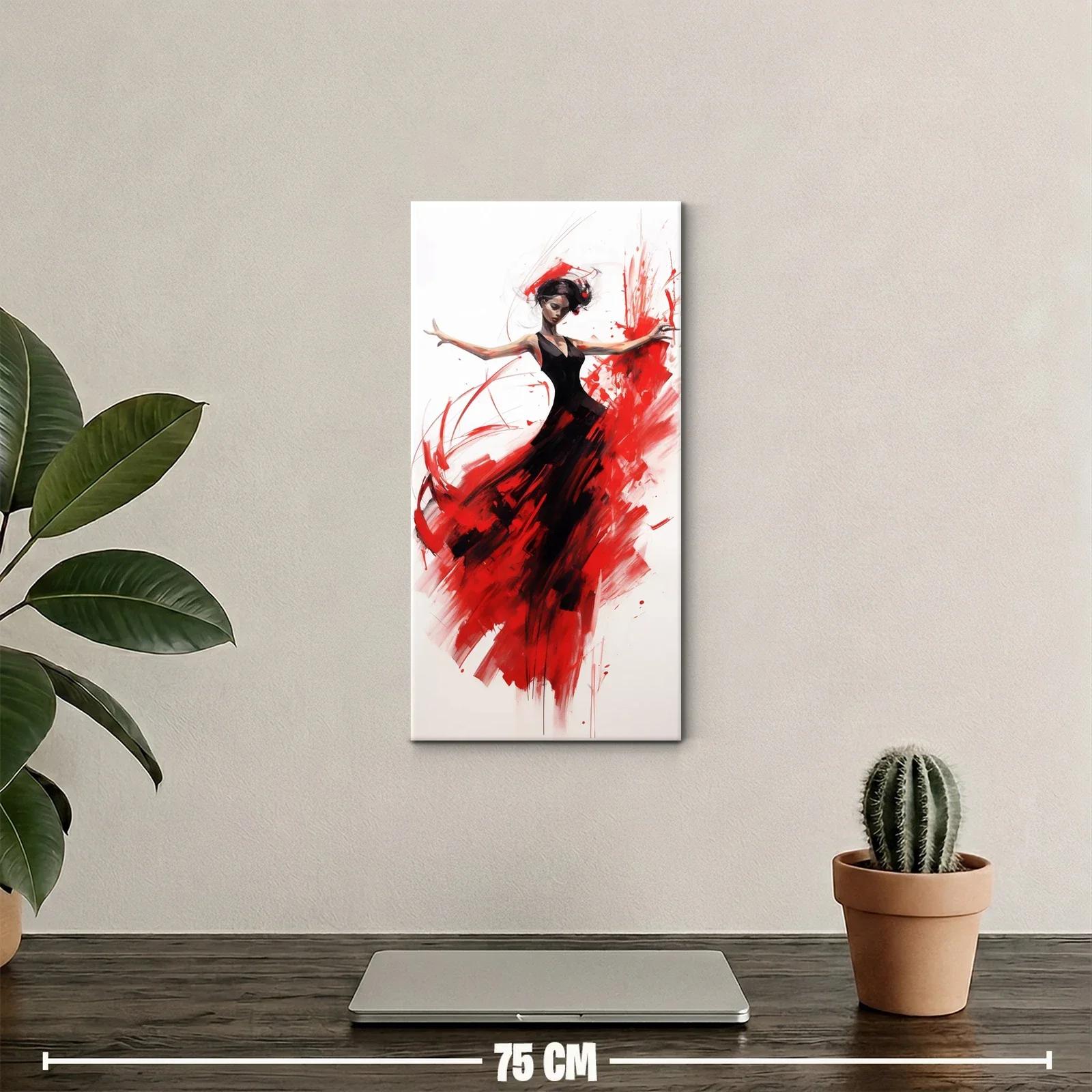 Cuadro bailarina de flamenco con vestido negro y rojo — miniatura 2
