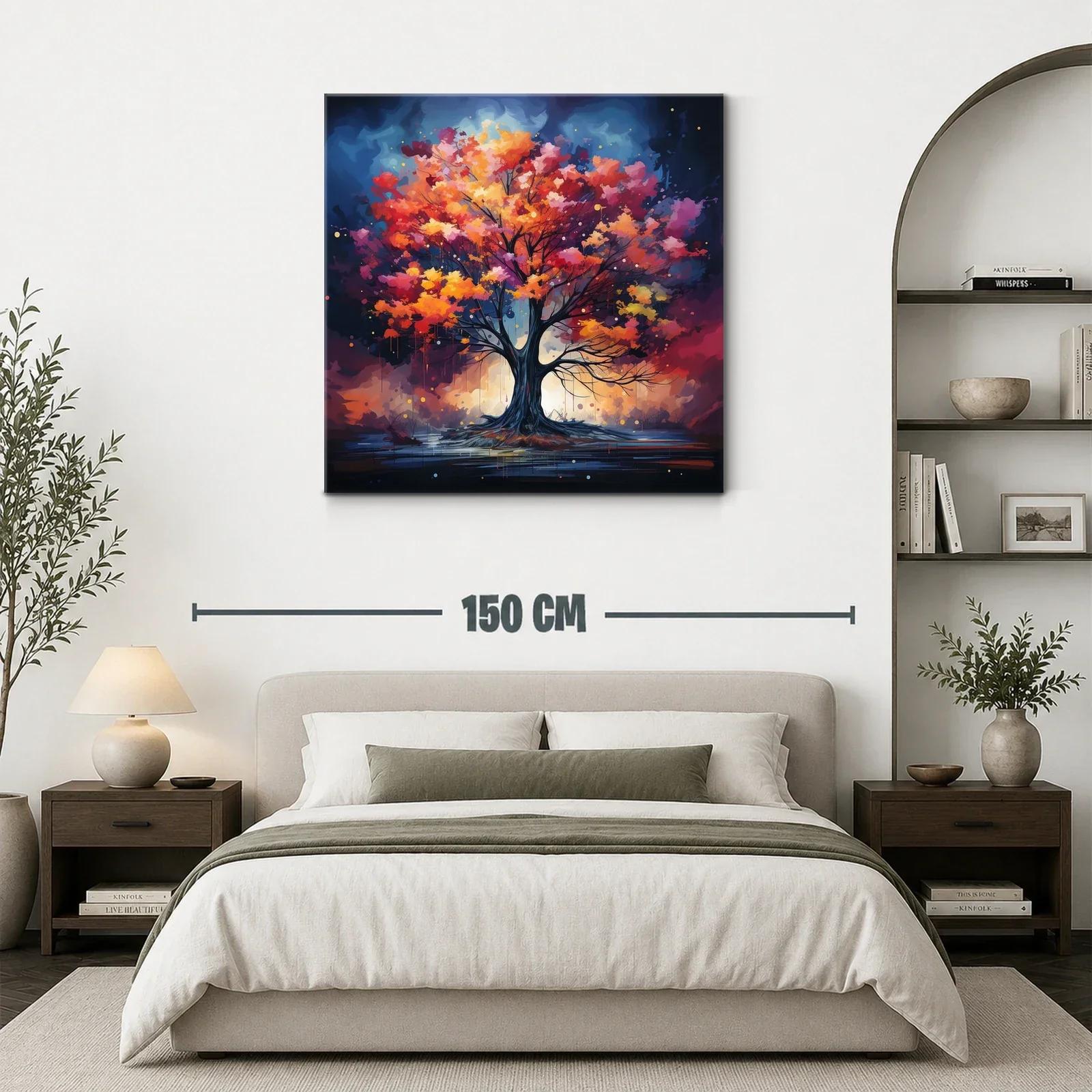 Árbol vibrante con hojas en tonos cálidos y fondo celestial — miniatura 3