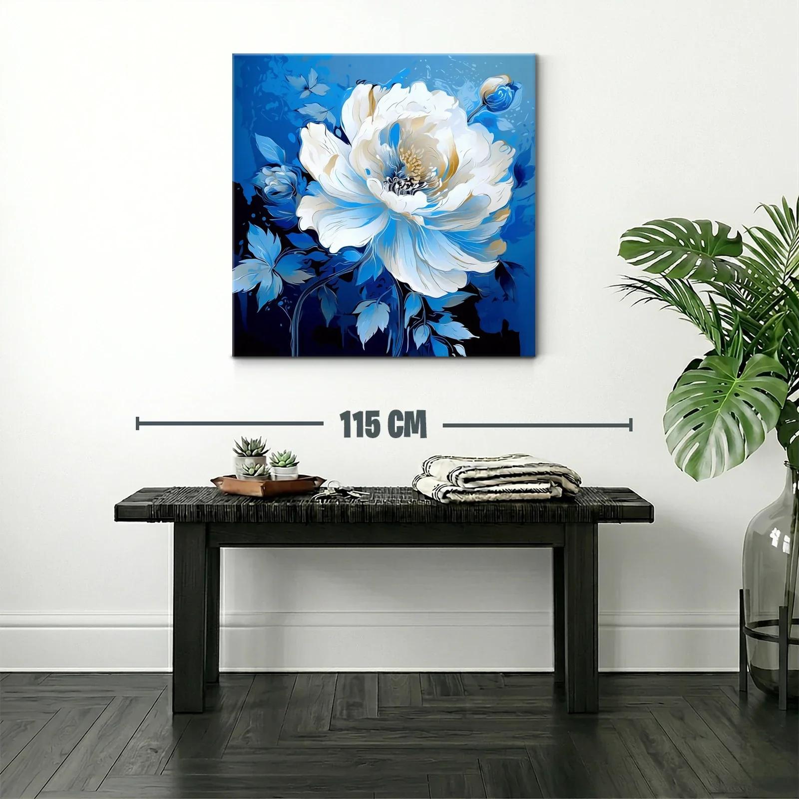 Flor blanca sobre fondo azul intenso con toque elegante — miniatura 2