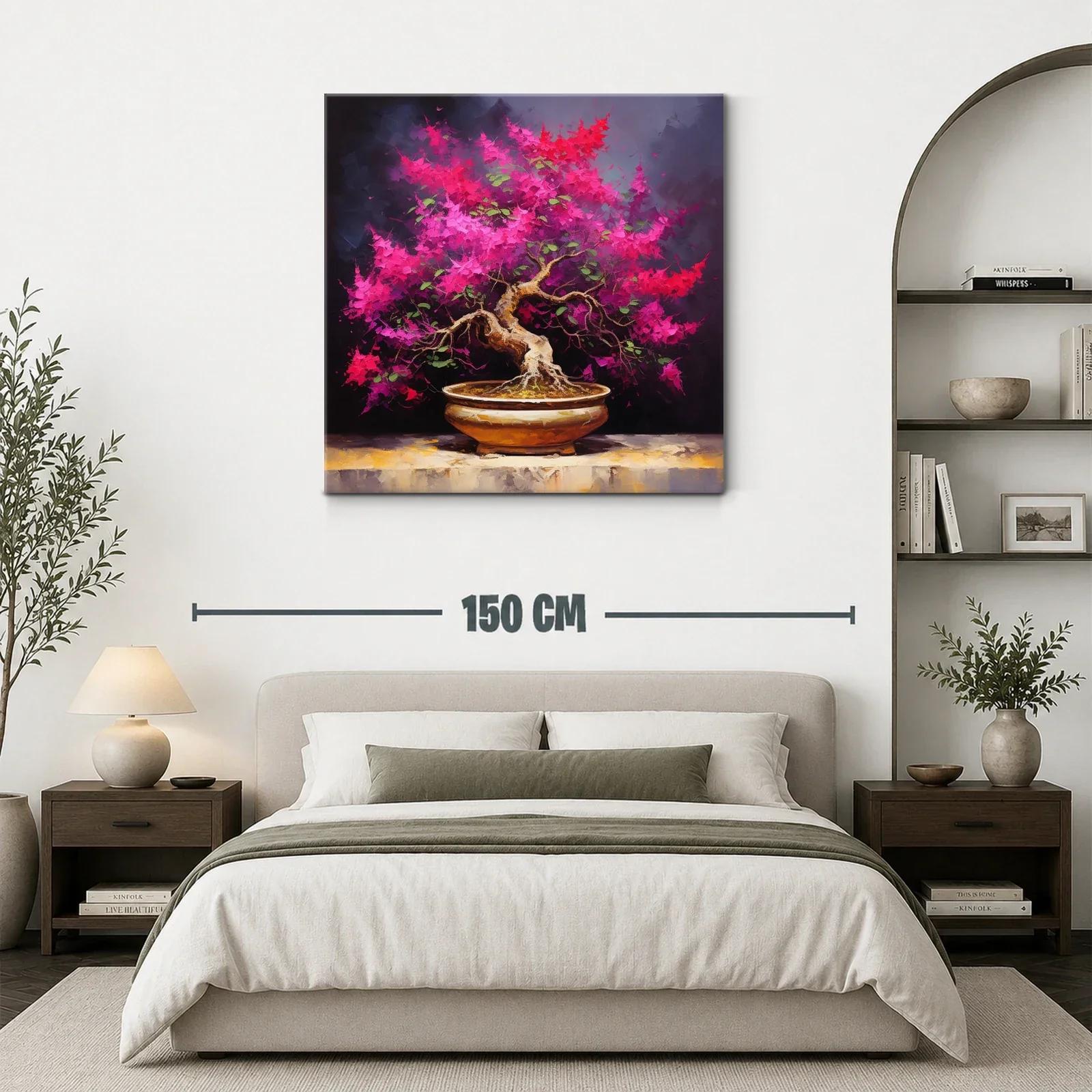 Bonsái en flor con tonos vibrantes y fondo oscuro — miniatura 3