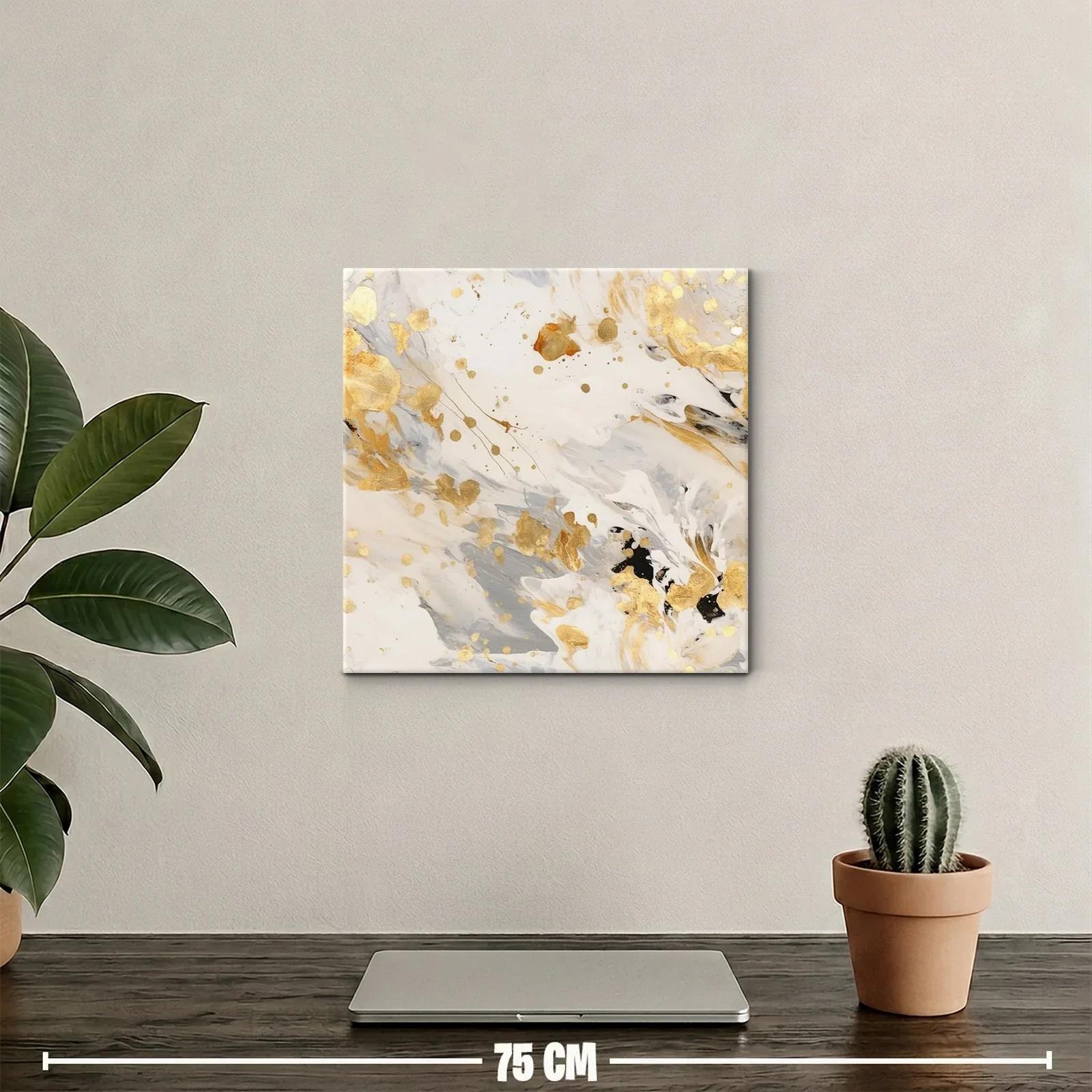 Cuadro abstracto con toques dorados y paleta neutra elegante — miniatura 2