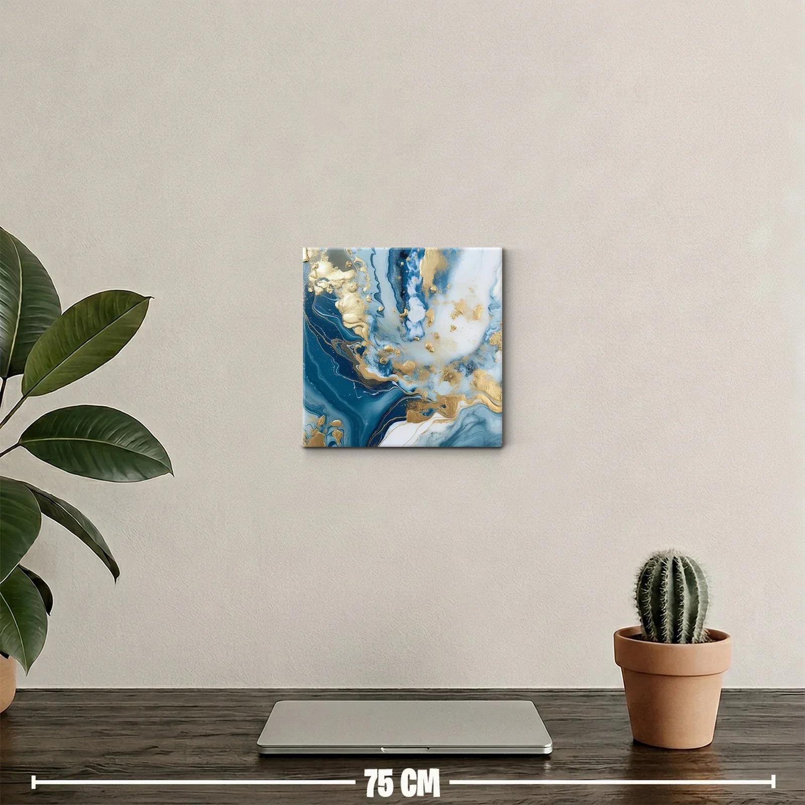 Cuadro Decorativo Abstracto en Tonos Azules y Dorados — miniatura 2