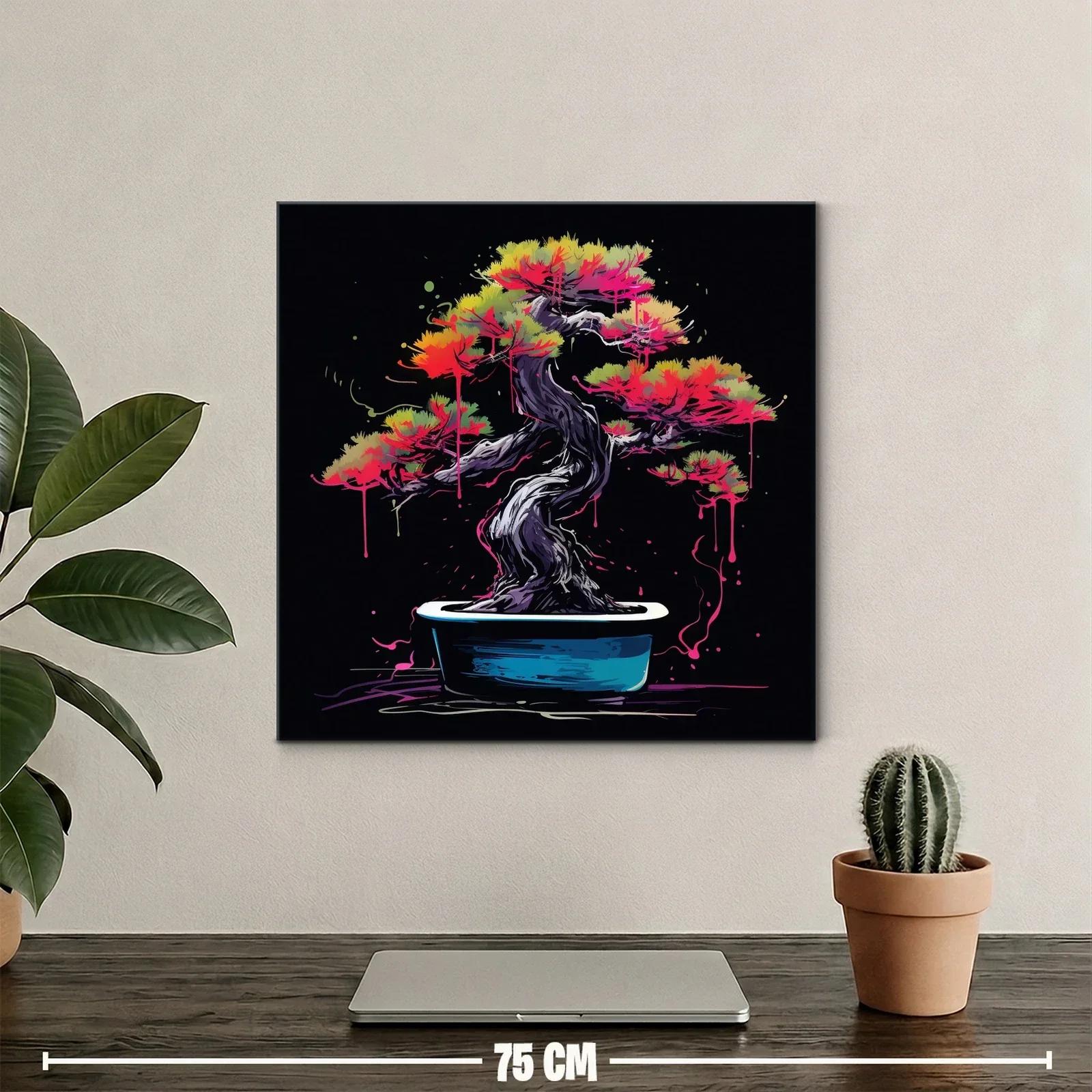 Árbol bonsái vibrante con tonos neón sobre fondo oscuro — miniatura 2