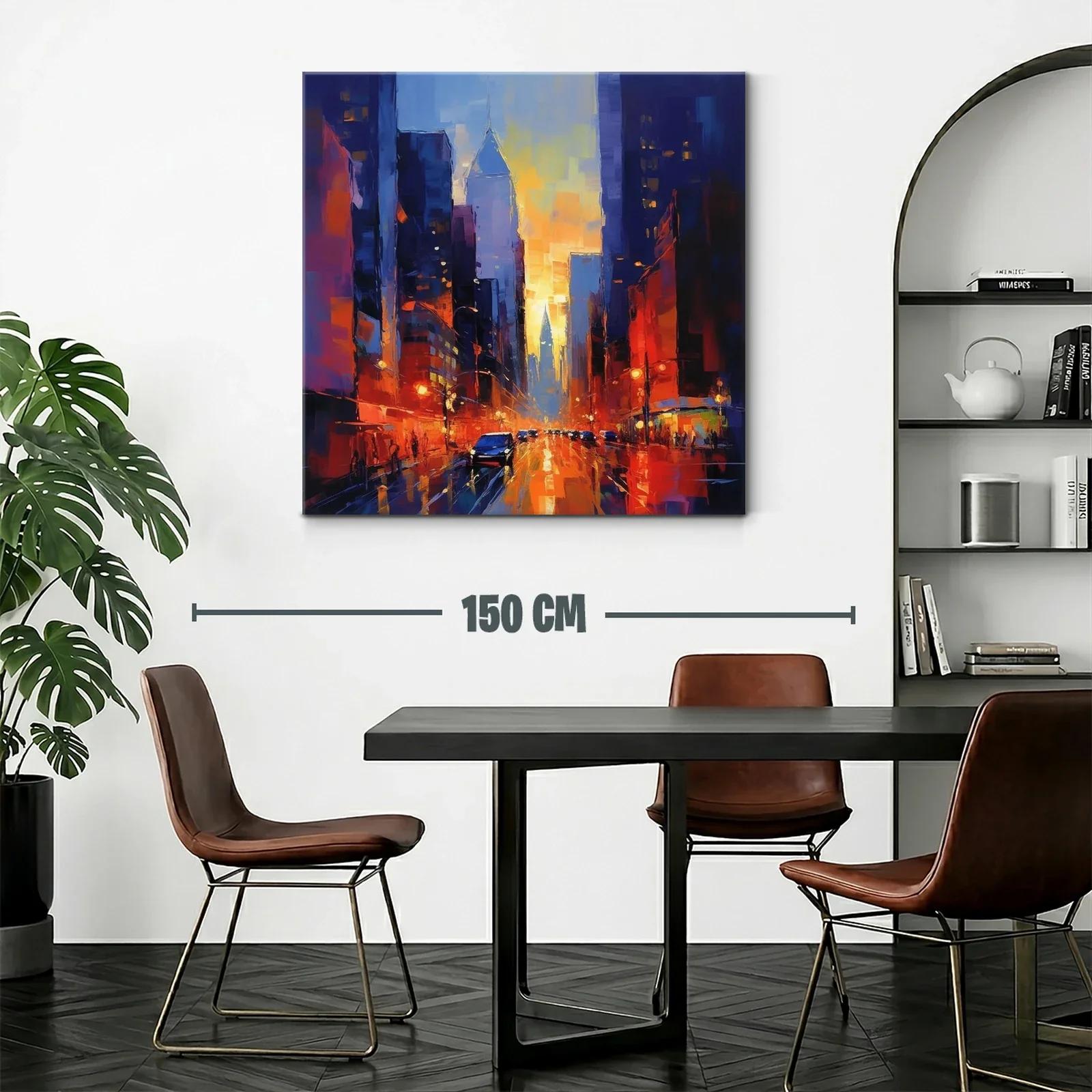 Atardecer vibrante en ciudad iluminada por luces cálidas — miniatura 2
