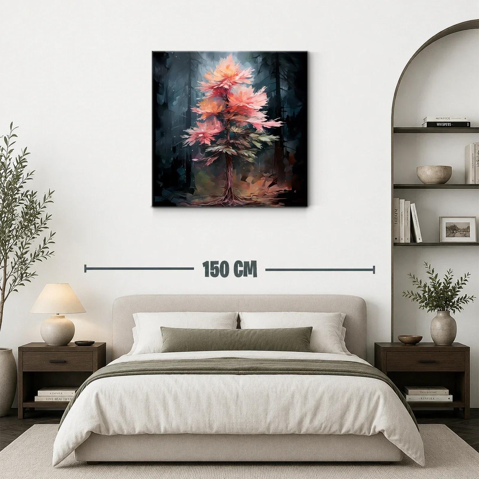 Árbol con flores en tonos cálidos sobre fondo oscuro — miniatura 3