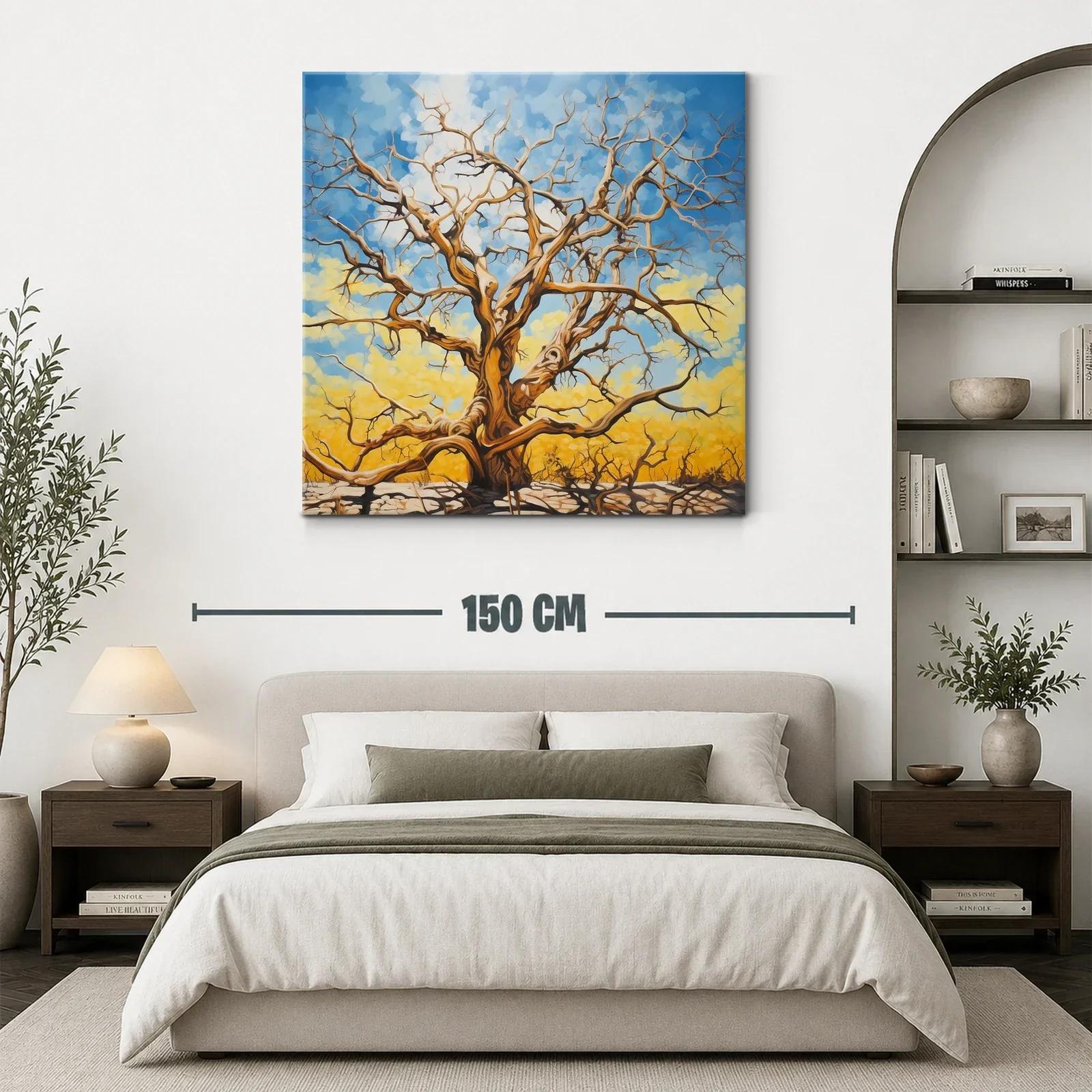 Árbol desnudo con cielo vibrante y fondo amarillo — miniatura 3