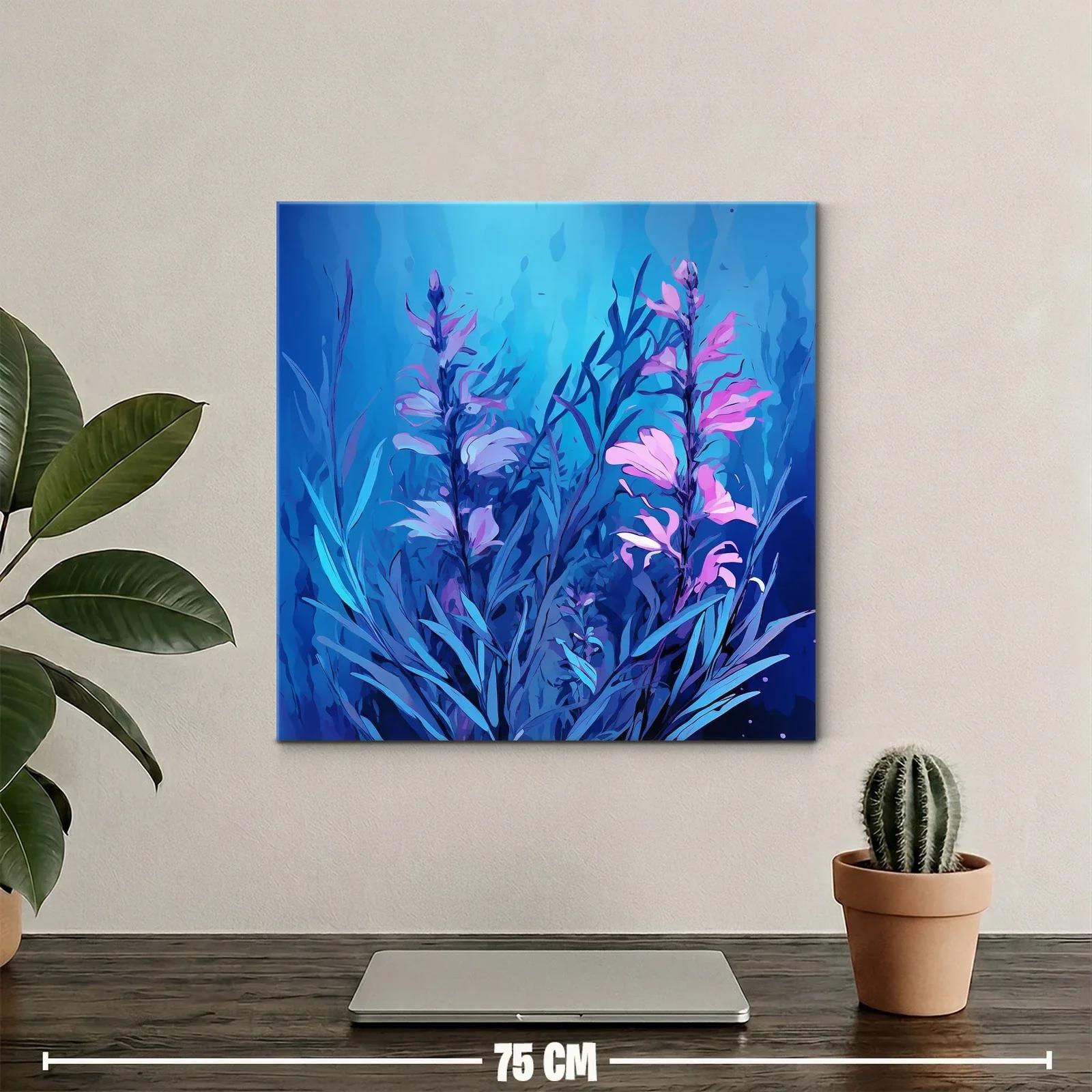 Cuadro floral con tonos azules y rosas vibrantes — miniatura 2
