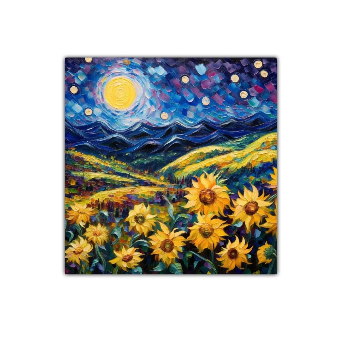 Campo de girasoles bajo noche estrellada vibrante — imagen principal