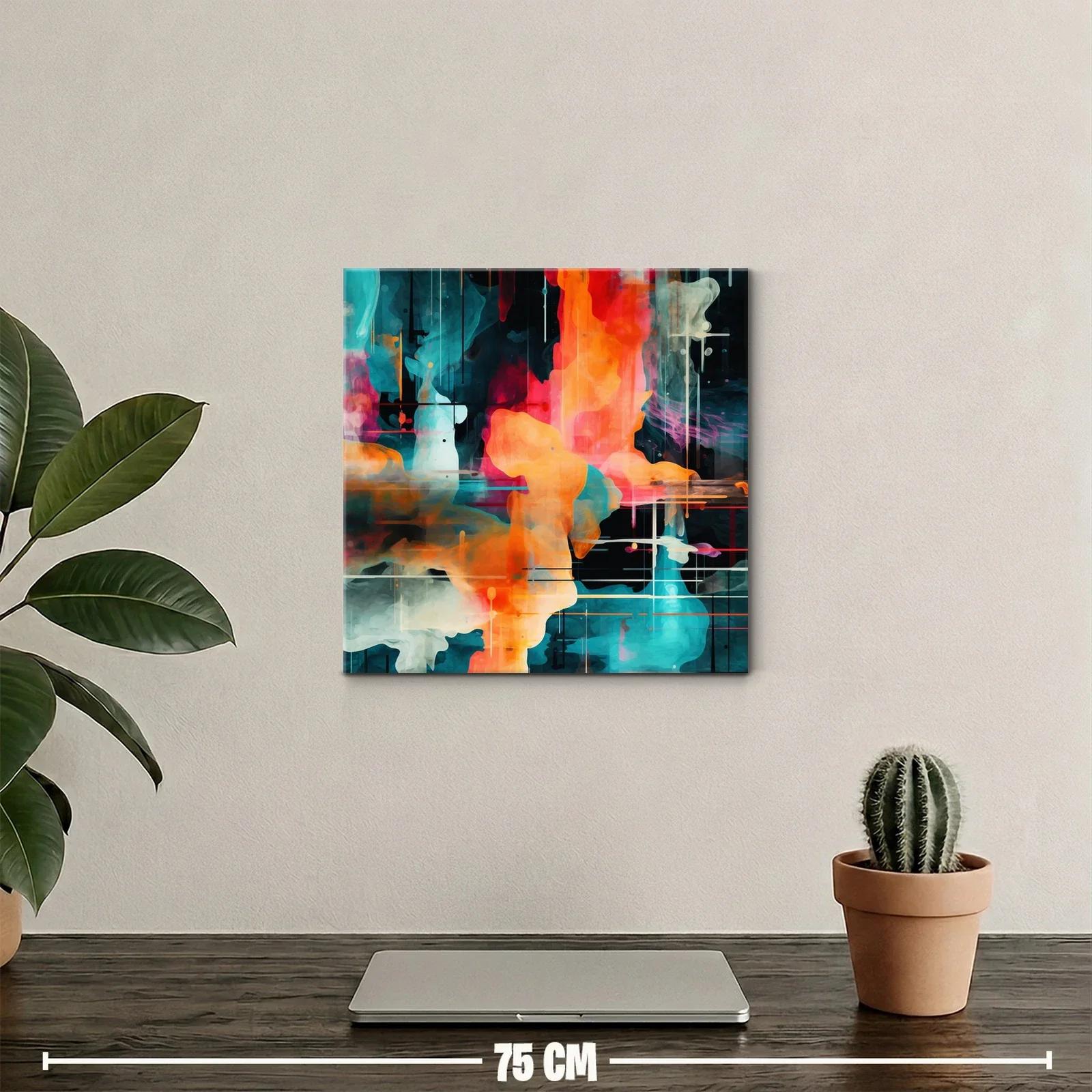 Cuadro abstracto en tonos vibrantes con formas fluidas y líneas sutiles — miniatura 2