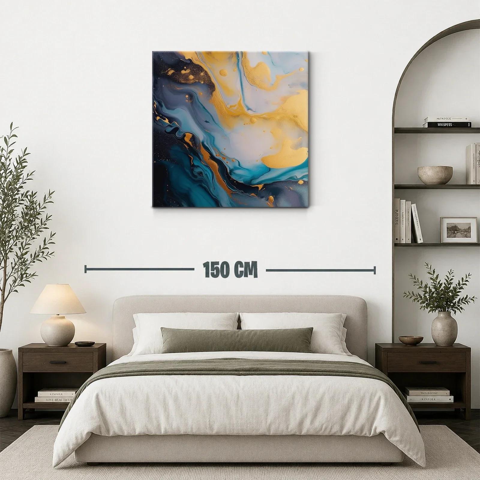 Cuadro Abstracto con Tonos Dorados y Azules Profundos — miniatura 3