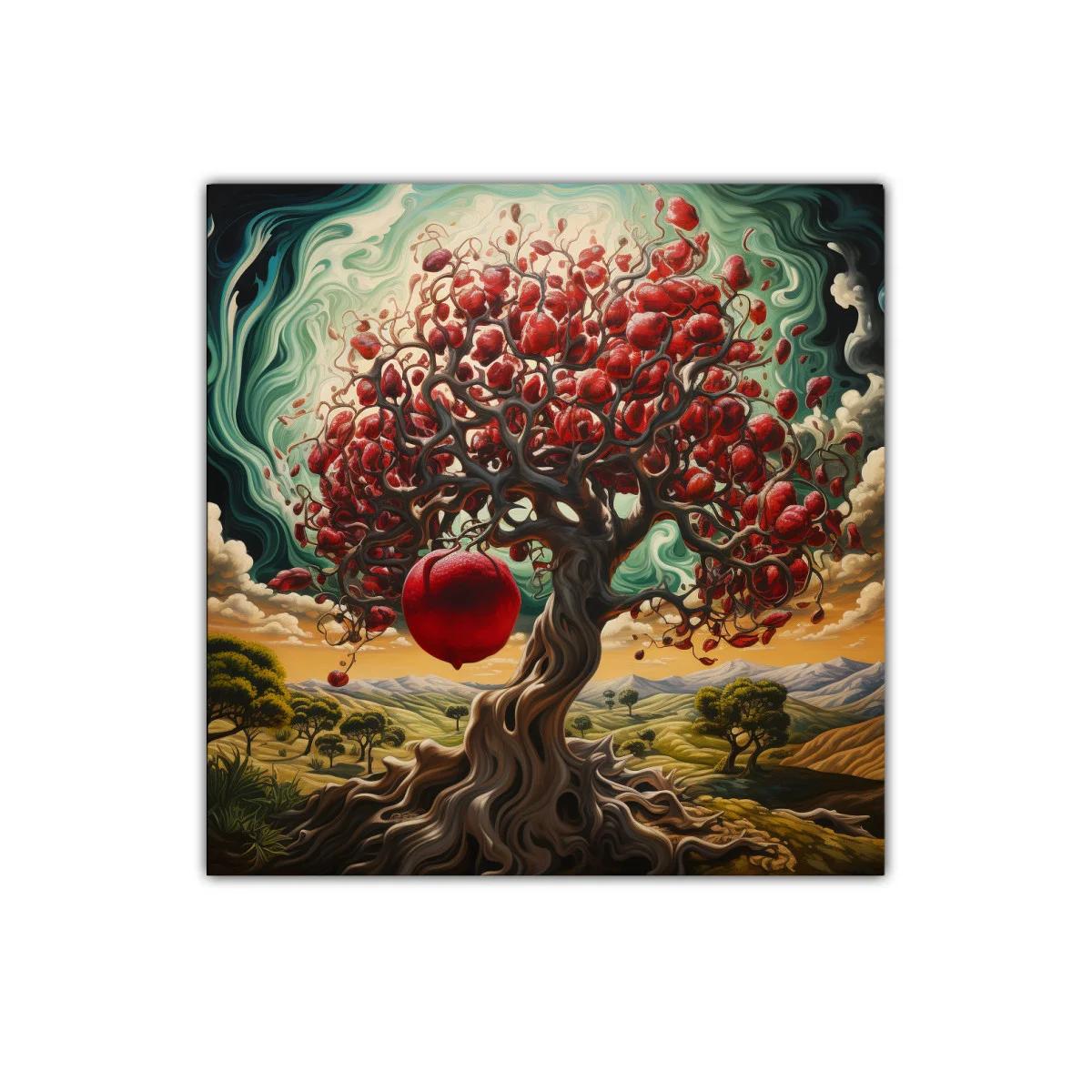 Árbol de granadas con paisaje onírico y cielos turbulentos — imagen principal