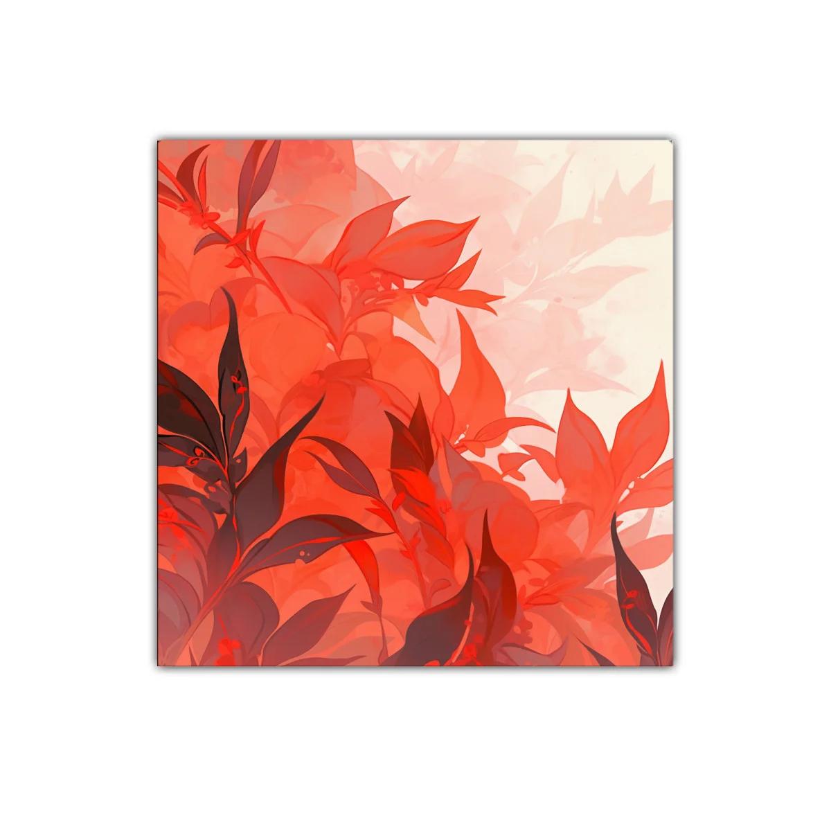 Cuadro decorativo con motivos florales en tonos rojos vibrantes — imagen principal