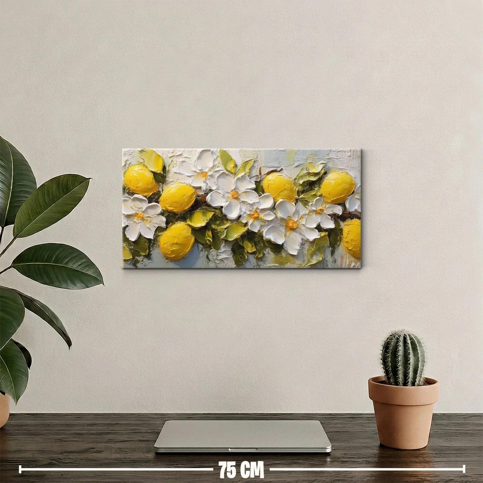 Cuadro de limones con flores blancas y fondo texturizado — miniatura 2