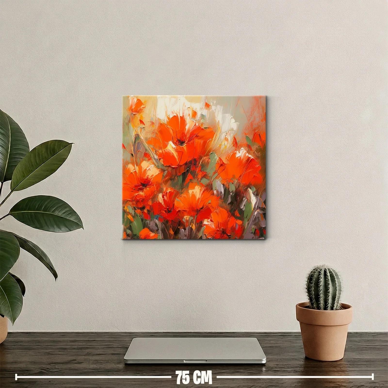 Cuadro con vibrantes amapolas naranjas en ambiente cálido — miniatura 2