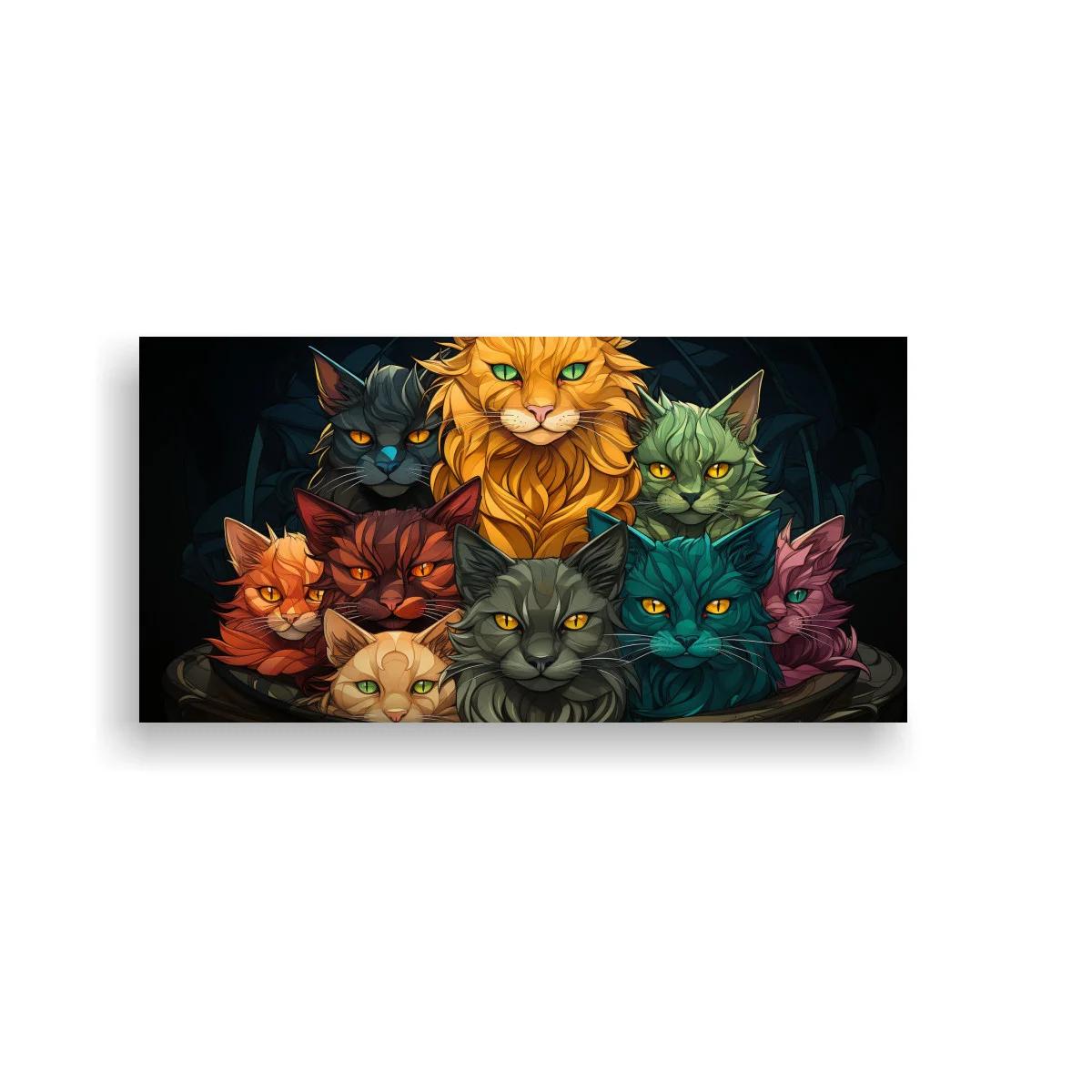 Cuadro grupo de gatos de colores mirando al frente
