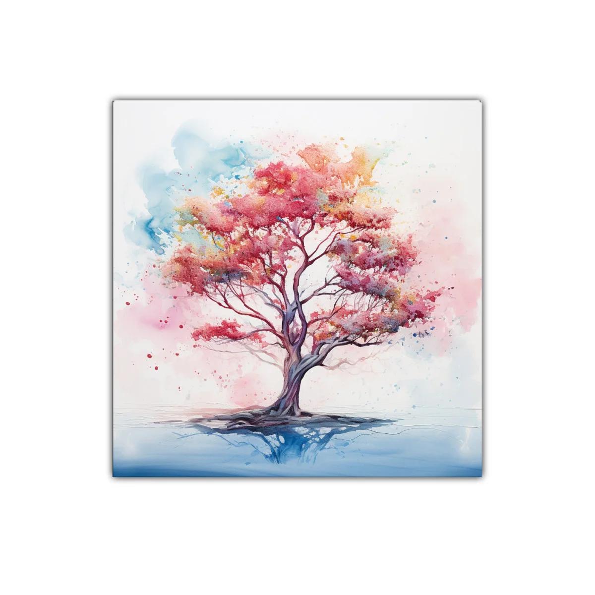 Árbol de tonos vibrantes y paisaje sereno para decorar